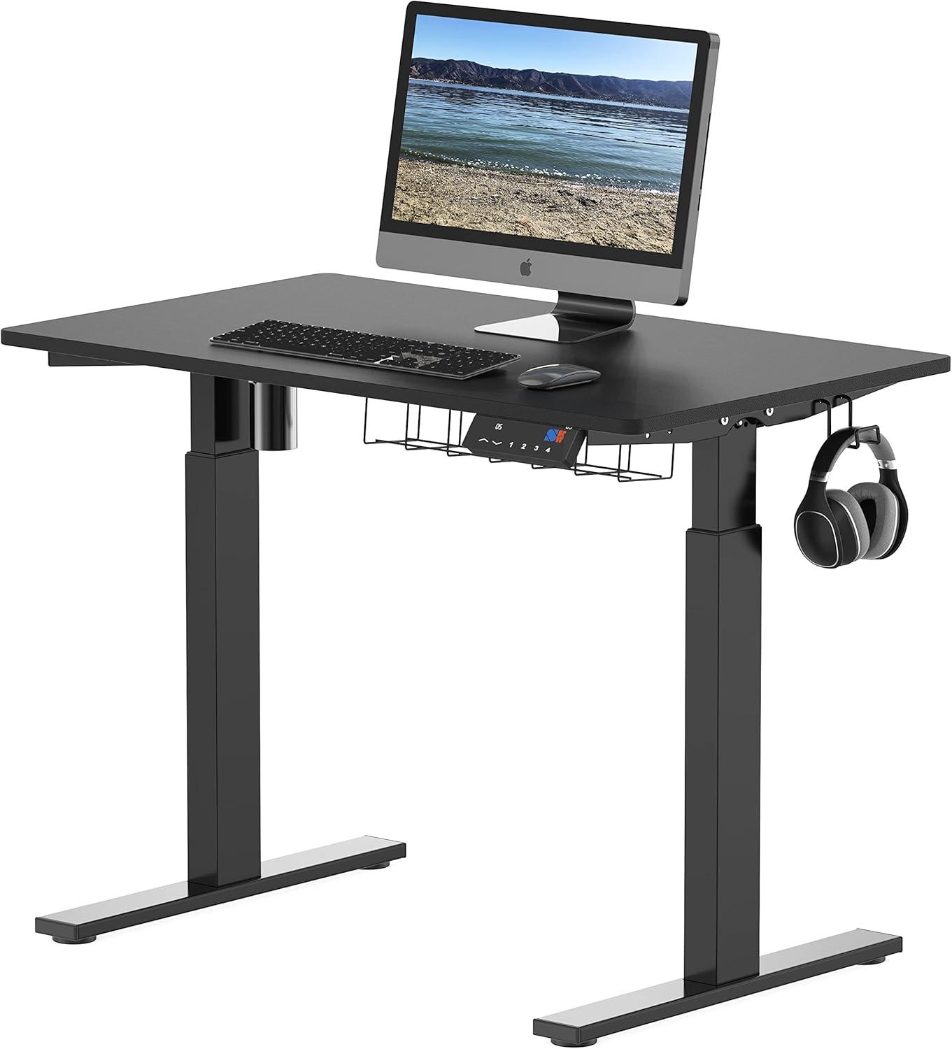 Simple Houseware 40-Inch Electric Height Adjustable Sit Stand Desk with Hanging Hooks and Cable Management, Black