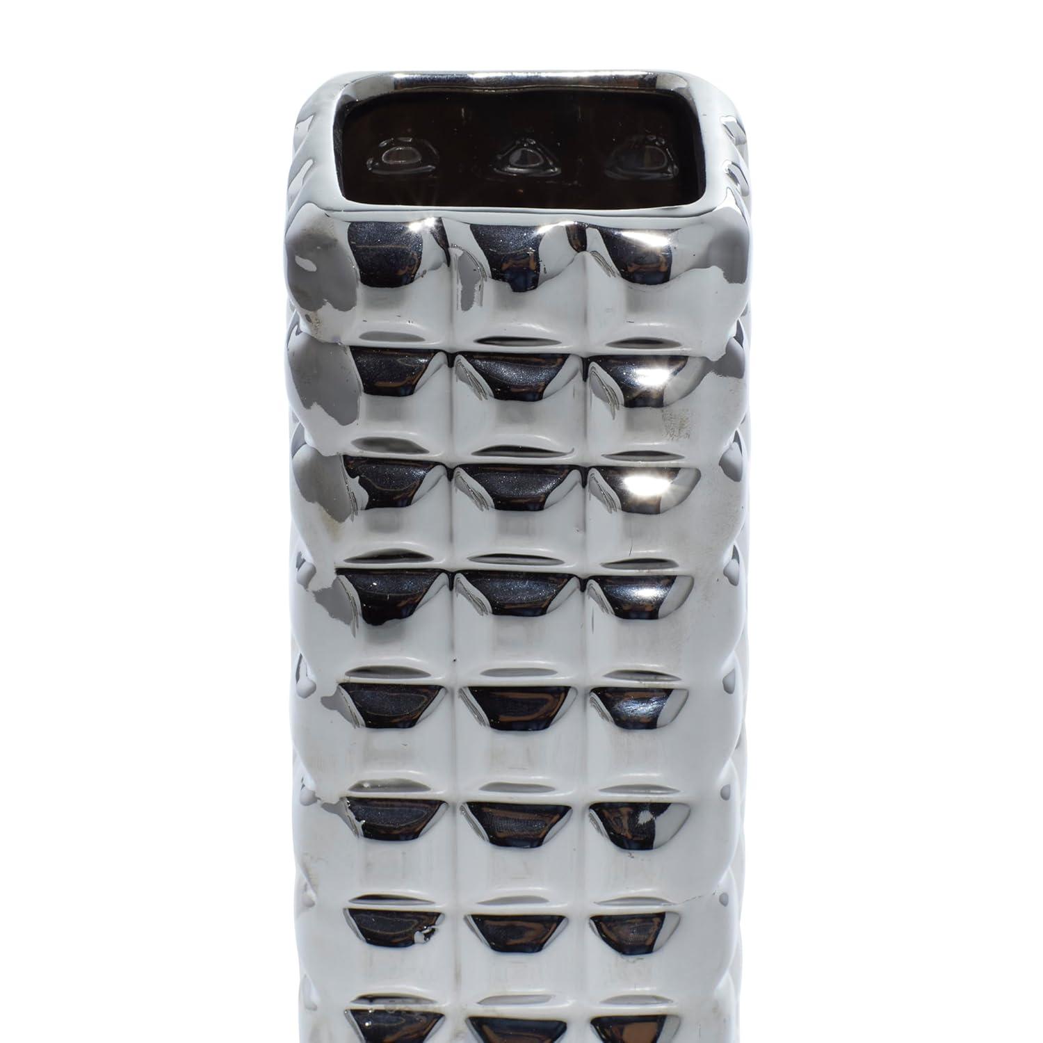 DecMode 4"W, 12"H Silver Ceramic Vase with Varying Patterns, Set of 3
