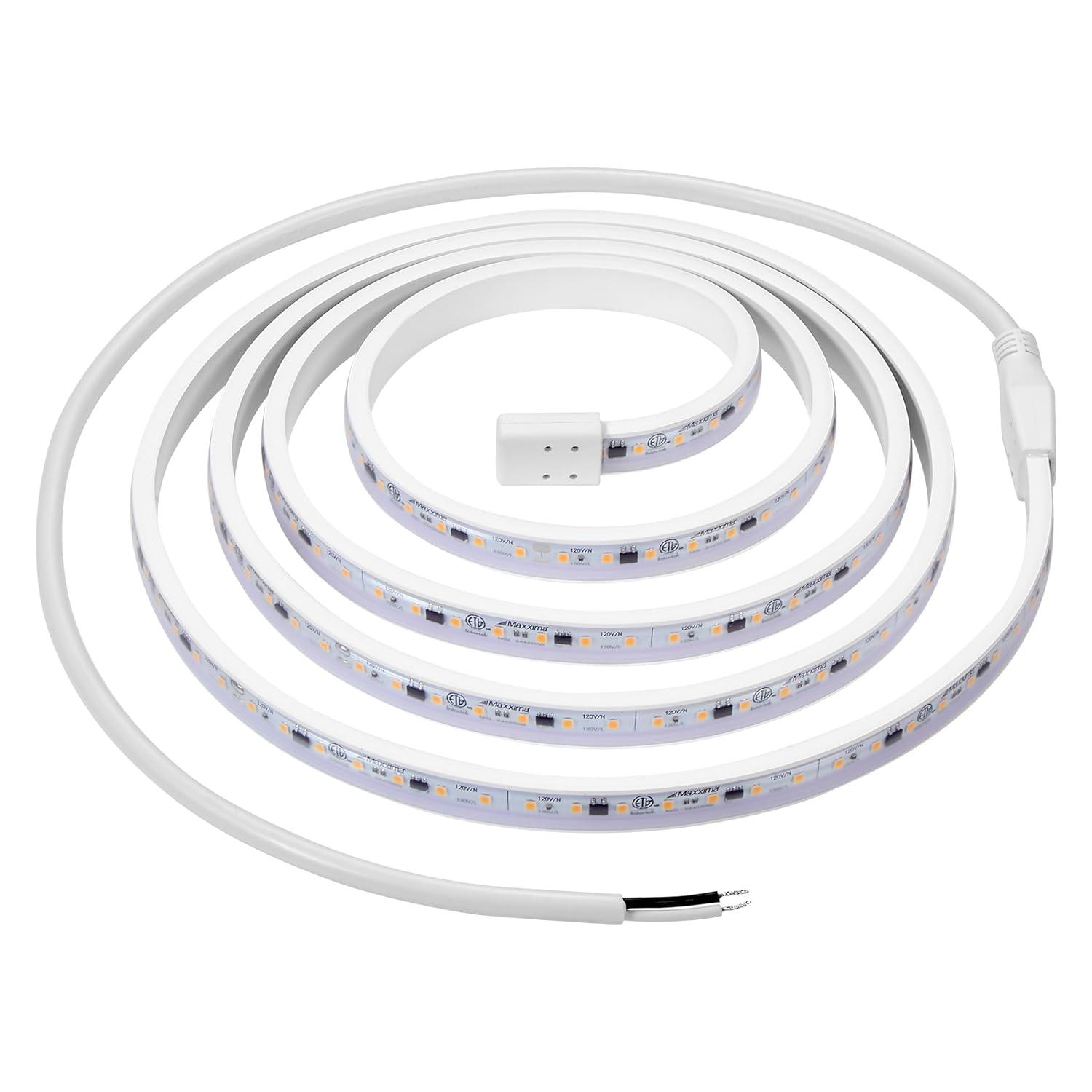 Maxxima 84 in. LED Under Cabinet Strip Light, Hardwired, 3220 Lumens, 3000K Warm White, 120V White Cove Light