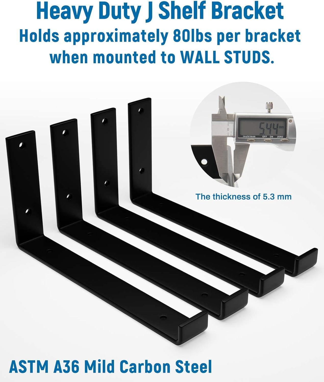 LEOPO 12 inch Shelf Bracket for DIY Floating Shelf, 1/5 inch Thick Heavy Duty Bracket, 4-Pack, 11.25” x 6” x 1.5”