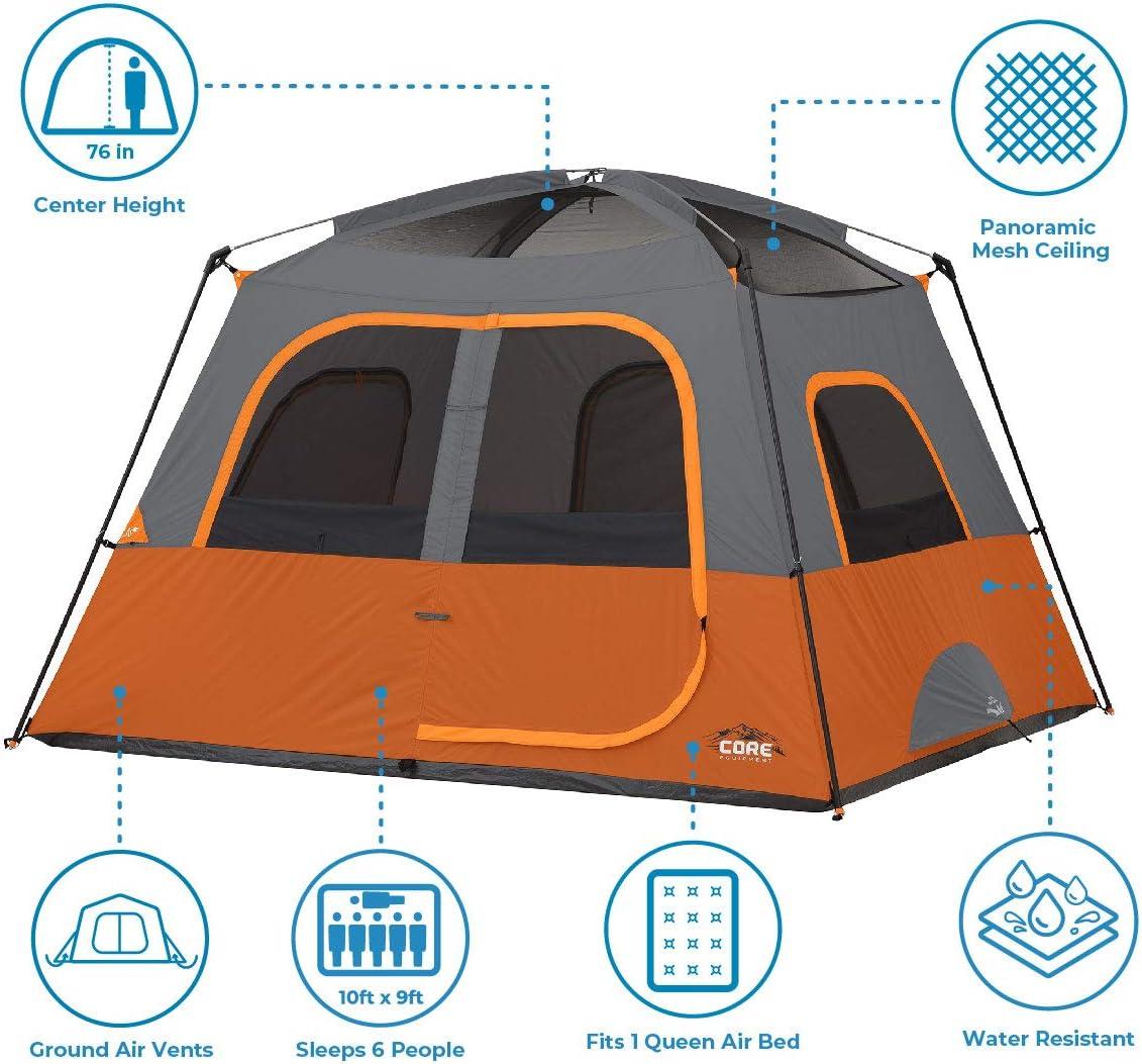 Core Equipment 6 Person Straight Wall Tent - Orange