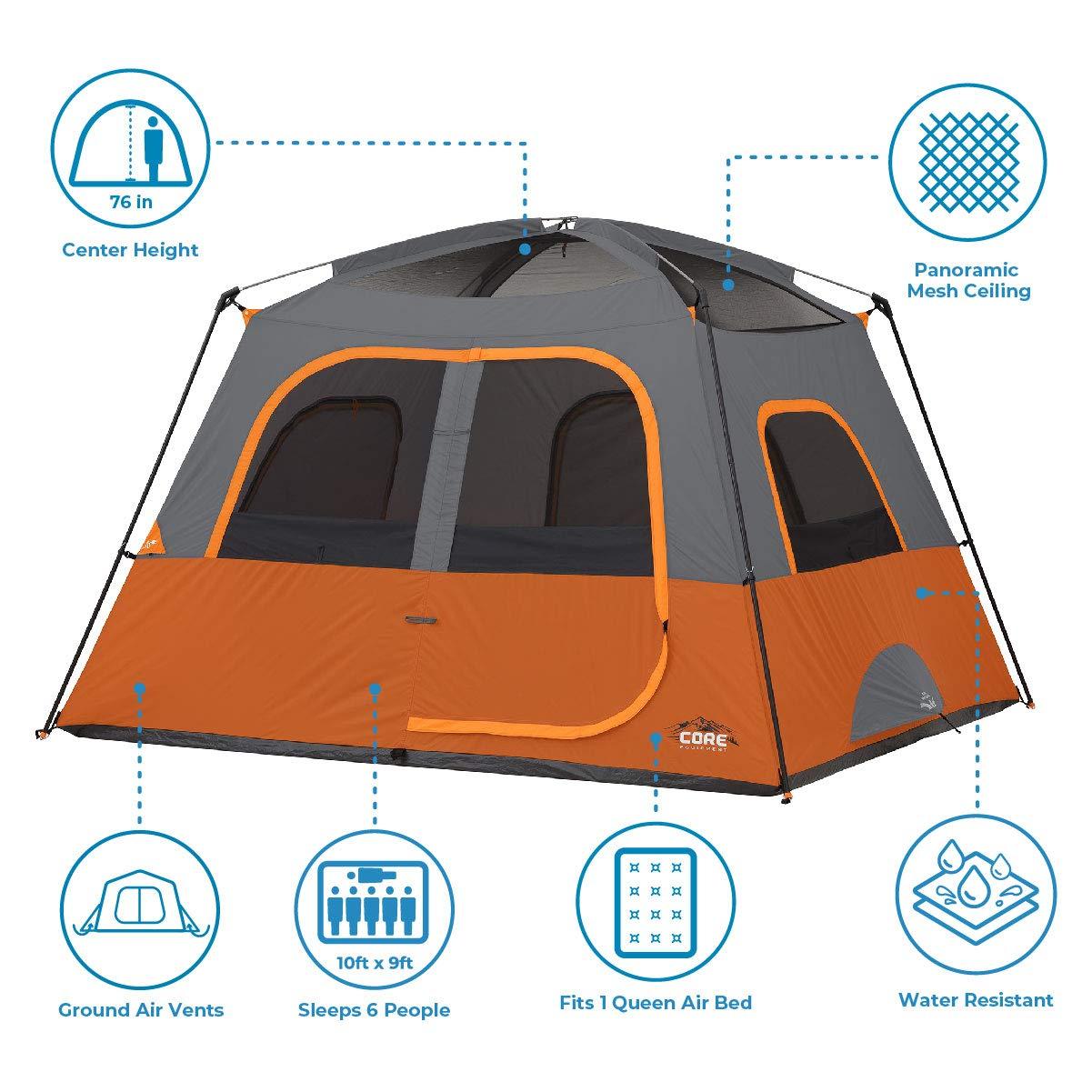 Core Equipment 6 Person Straight Wall Tent - Orange