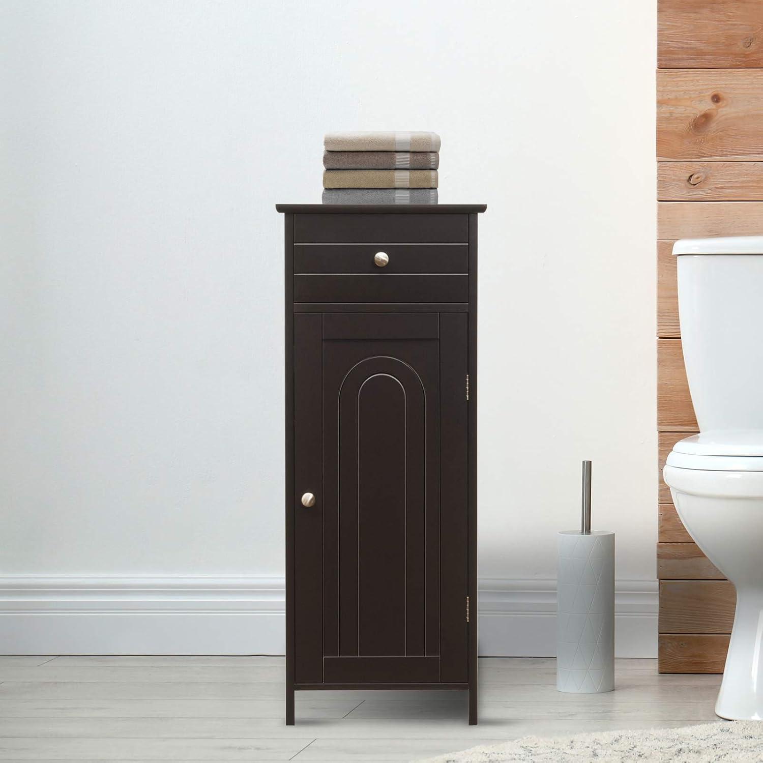 Bathroom Floor Cabinet, Standing Cabinet with Drawer and Doors, Storage Cabinet with 2 Adjustable Shelves, Brown