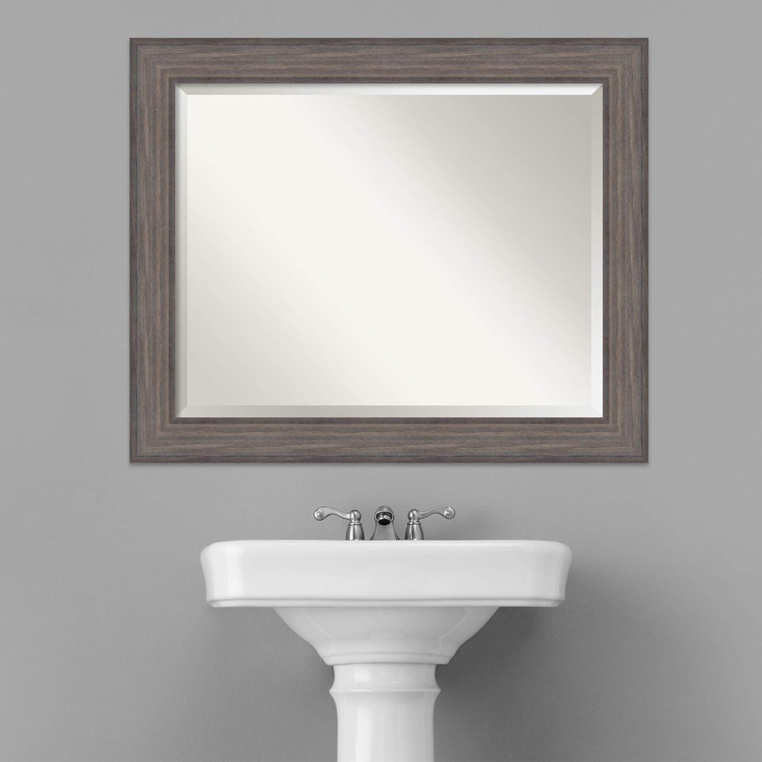 Rustic Gray Wood Beveled Bathroom Vanity Mirror