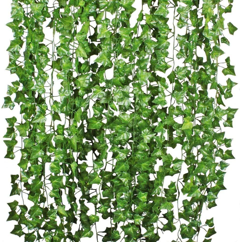 Morttic 84ft 12 Pack / 82 inch, Artificial Ivy Garland Fake Leaf Plants Vine, Hanging Leaves Garlands for Wedding Party Garden Kitchen Outdoor Greenery Wall Decor Green