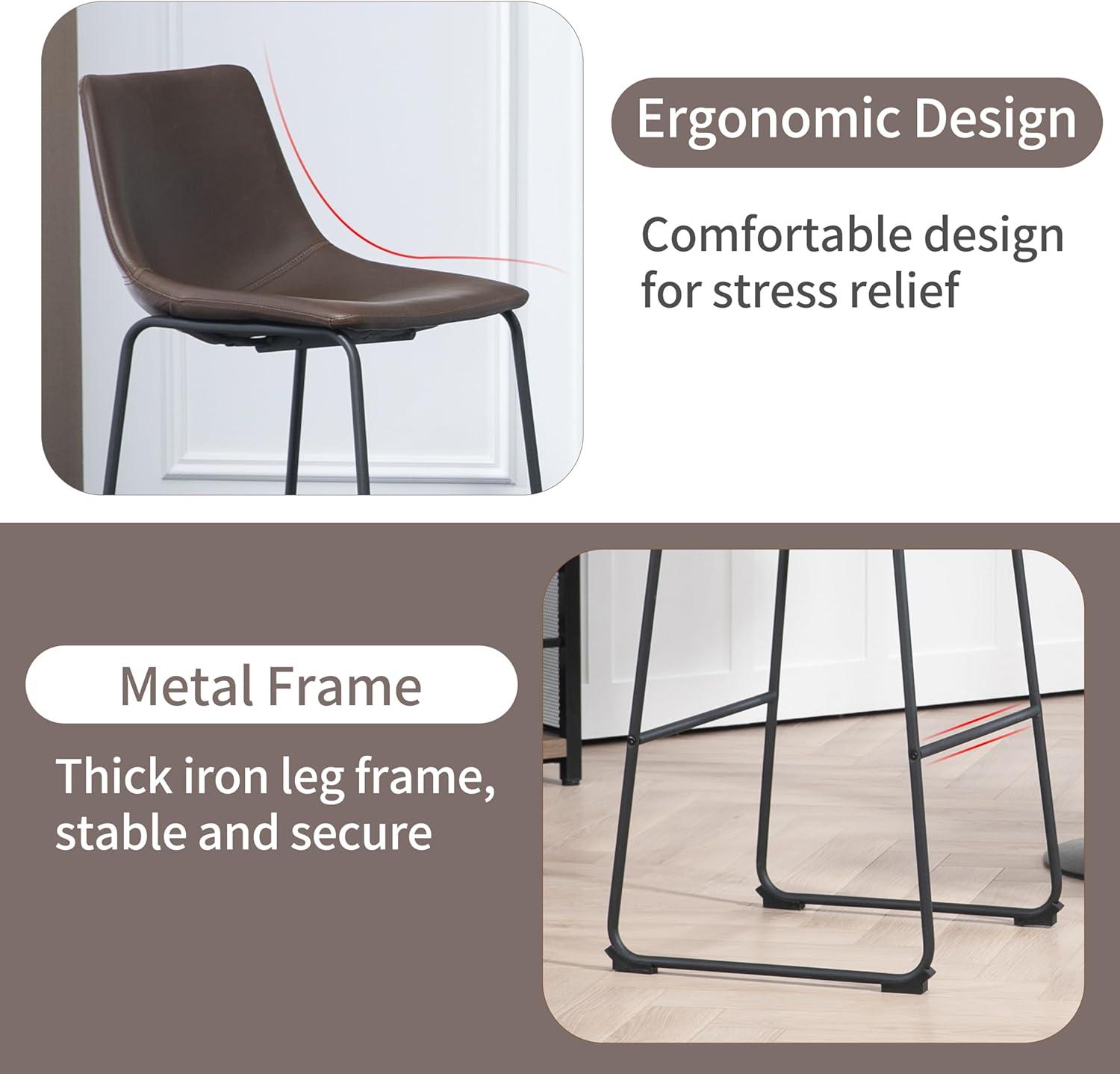 Glamour Home Adan 28.5" Modern Faux Leather Bar Stools in Dark Brown (Set of 2)