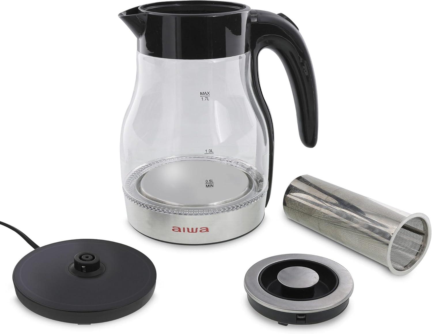 Aiwa 2 in 1 Black Infusion Kettle Boil and Brew with Removable Stainless Steel Tea Infuser