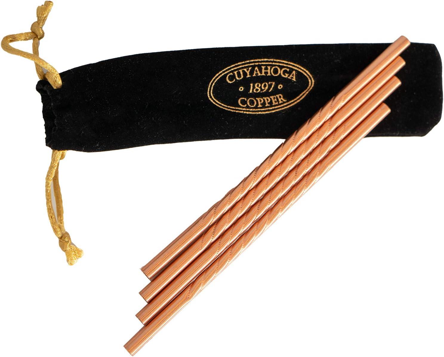 Set of 4 Twisted Pure Copper Drinking Straws with Velvet Bag