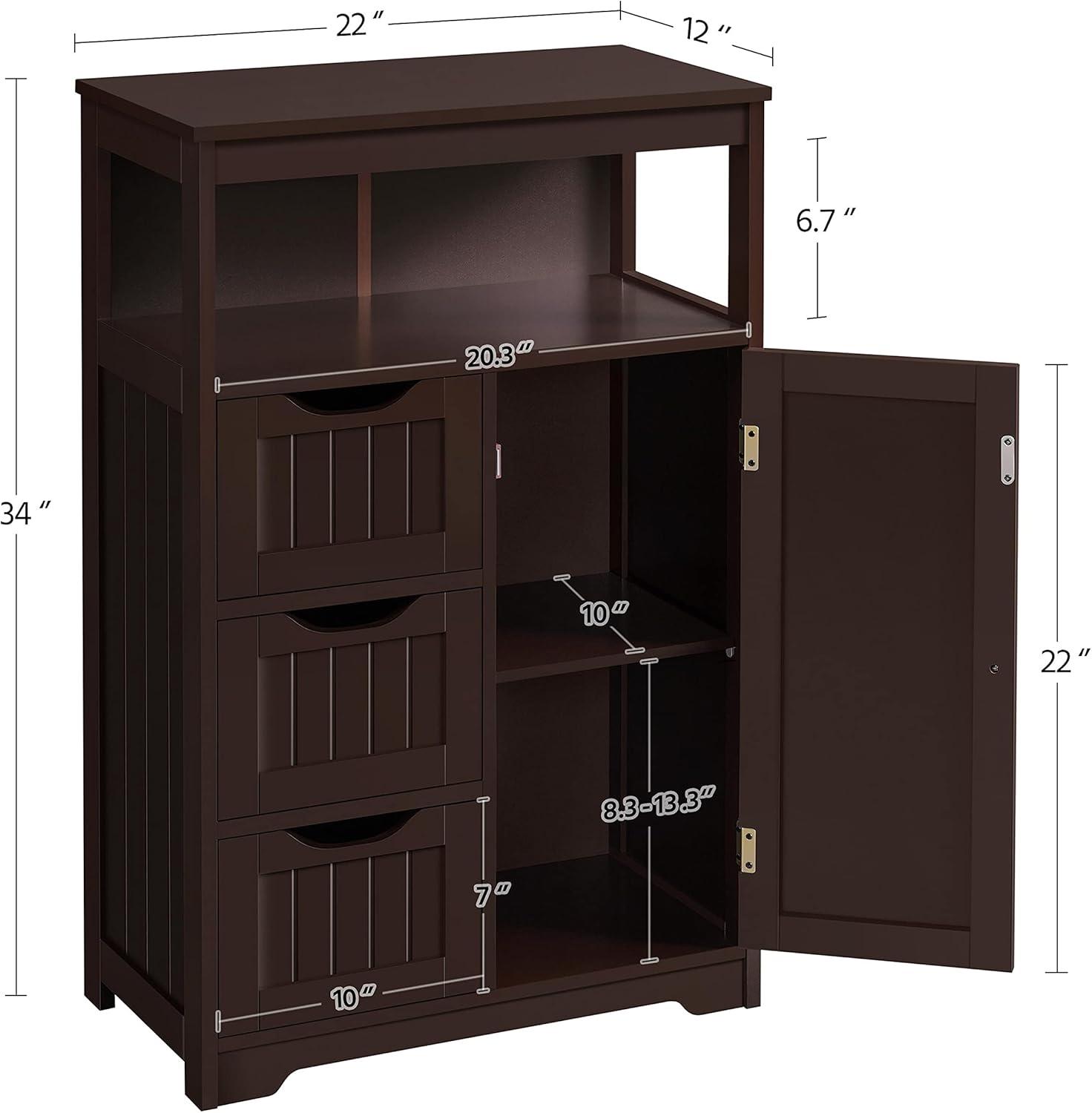 Espresso MDF Bathroom Floor Cabinet with Adjustable Shelving