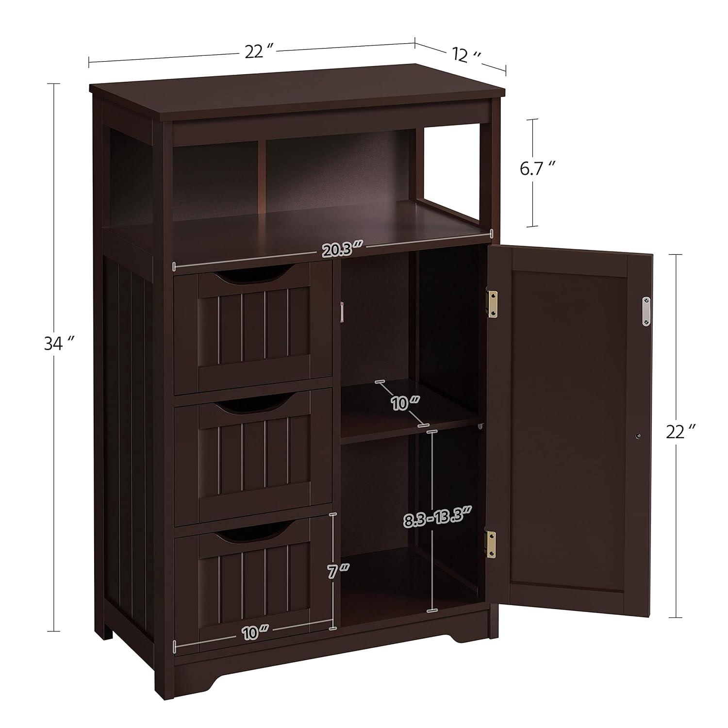 Espresso MDF Bathroom Floor Cabinet with Adjustable Shelving