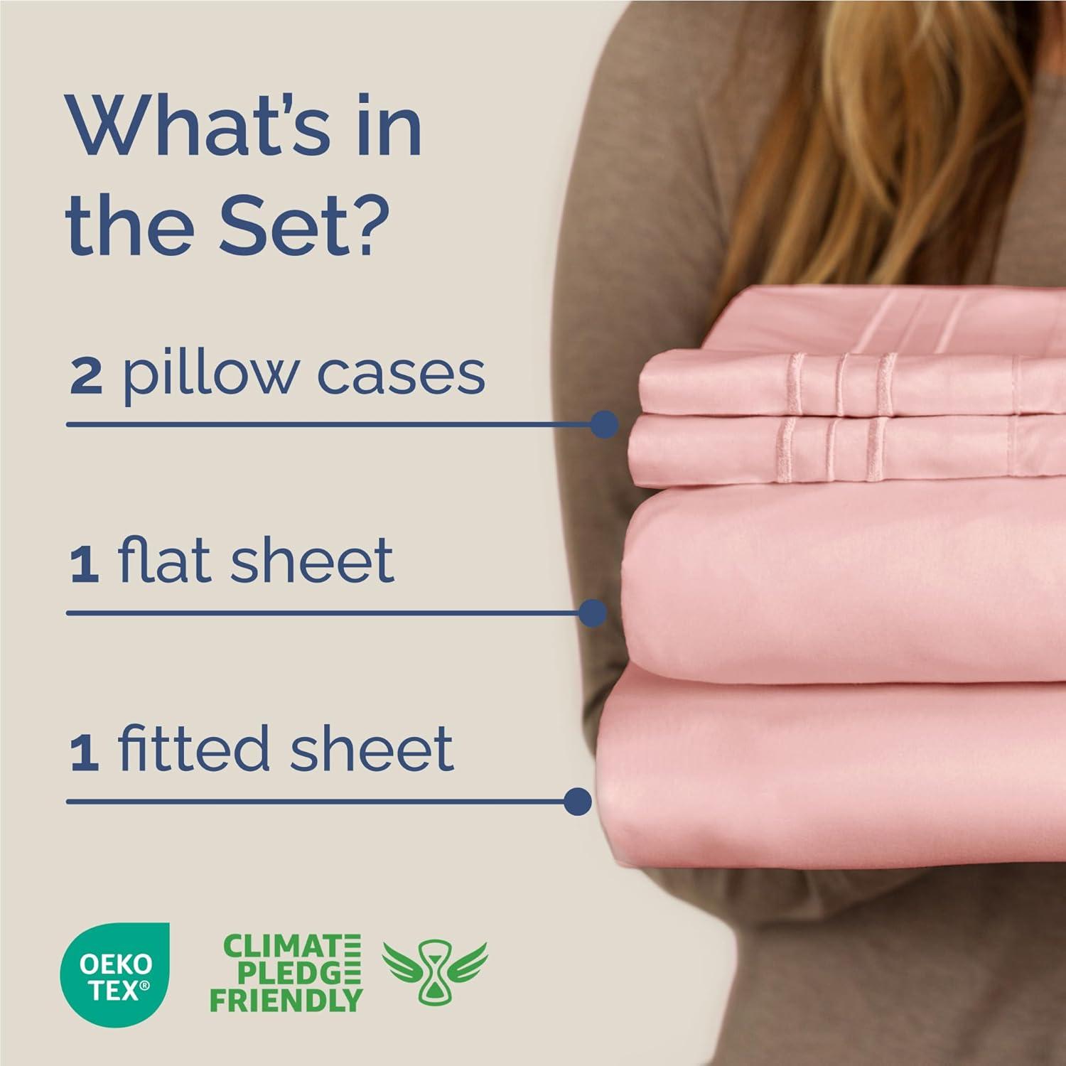 CGK Linens Luxury Soft 4 Piece Solid Bed Sheet Set - Deep Pocket Fits 8"-16" Mattresses in Baby Pink, Size Full