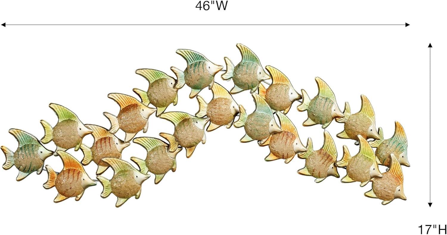 Large Green and Orange Metal Angelfish Wave Wall Sculpture