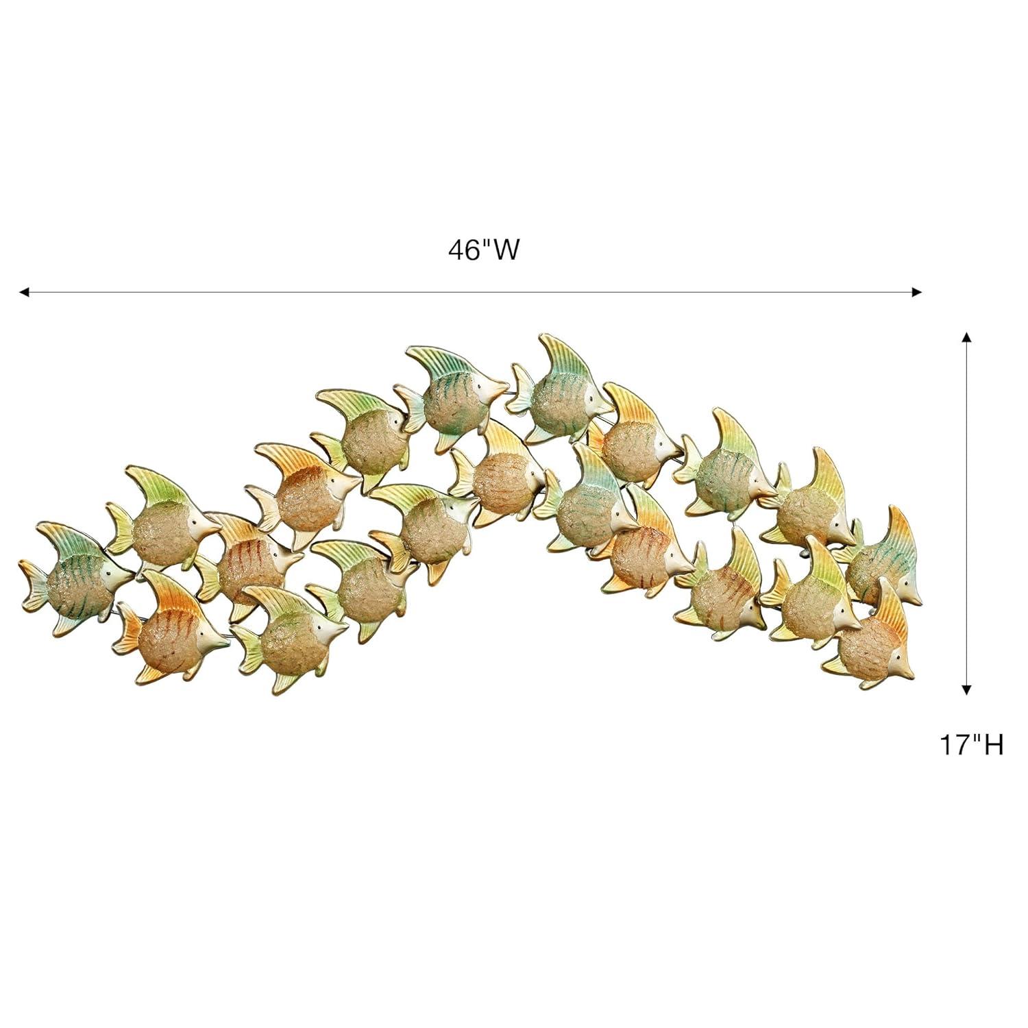 Large Green and Orange Metal Angelfish Wave Wall Sculpture