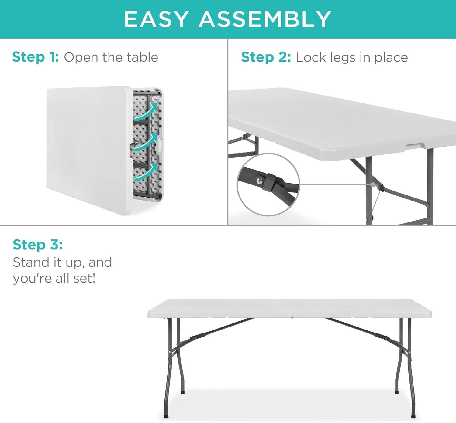 Best Choice Products 6ft Plastic Folding Table, Indoor Outdoor Heavy Duty Portable w/ Handle, Lock