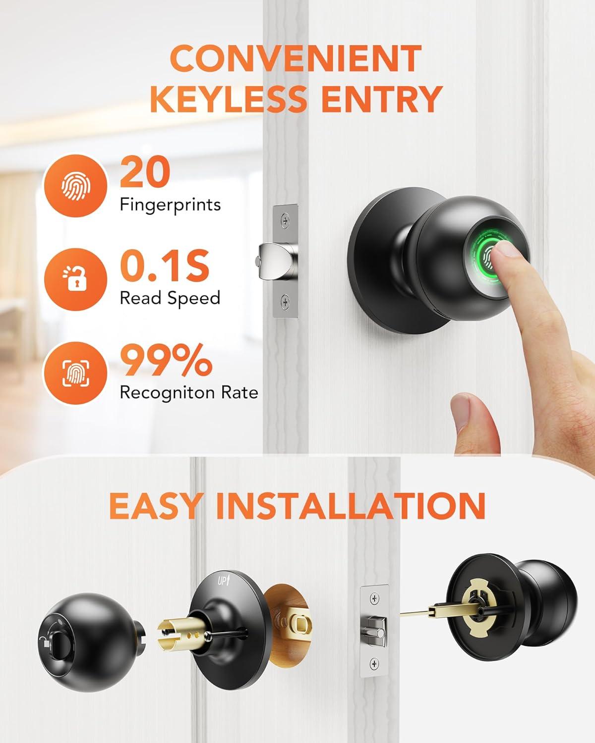 Ghome Fingerprint Smart Door Knob Lock App Control Biometric with Type-C Charge