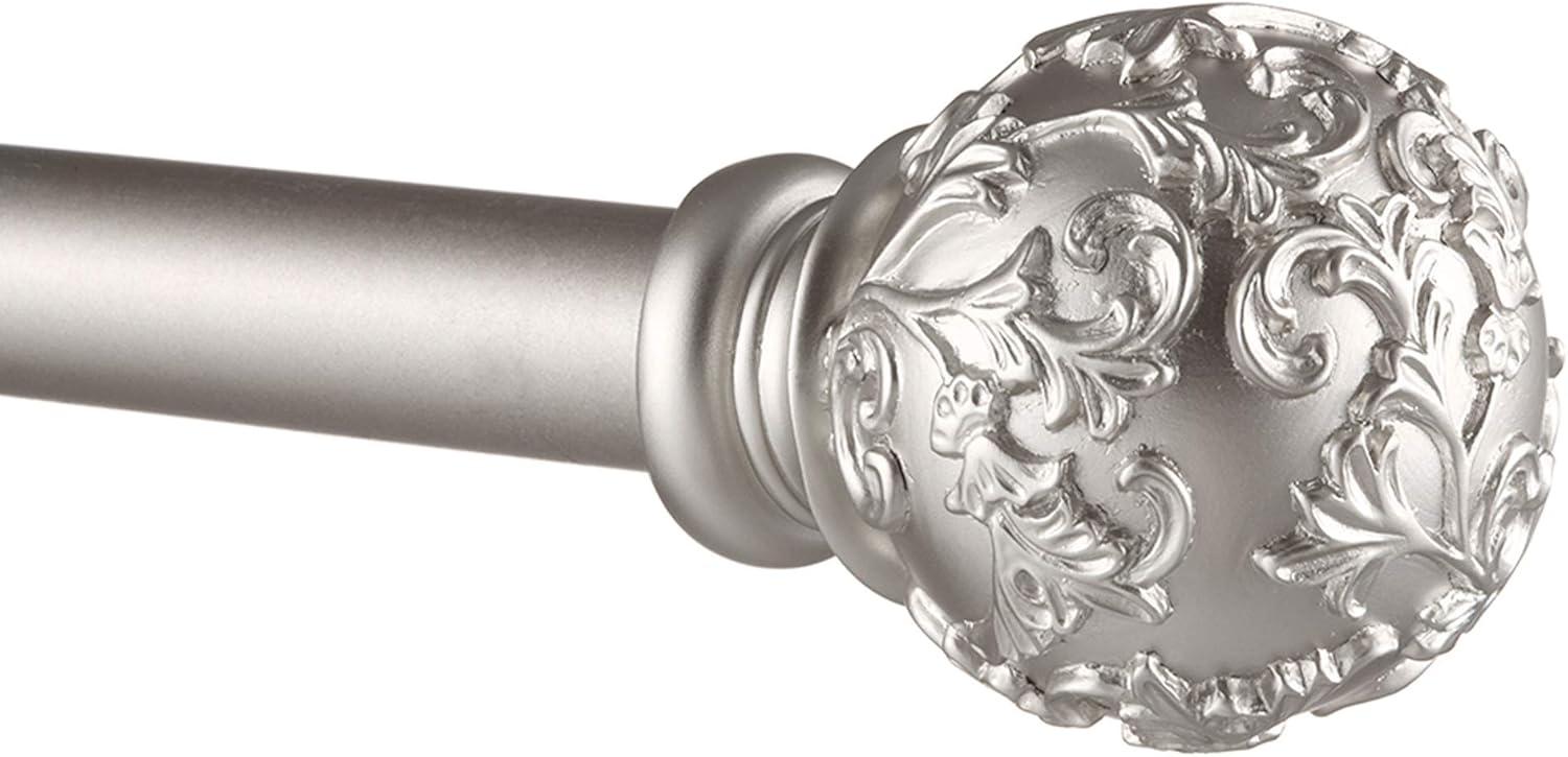Exclusive Home 66"-120" Vine Curtain Rod - Matte Silver: Adjustable Iron Rod, Floral Finial, 25lb Capacity
