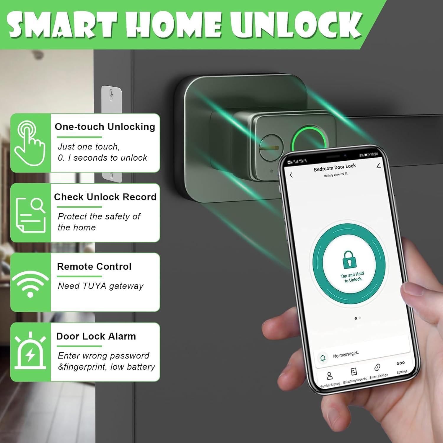 Black Smart Biometric Fingerprint Door Lock with App Control