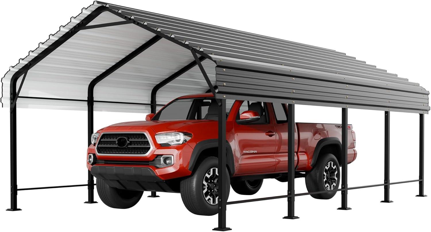 12' x 20' Gray Metal Carport with Galvanized Steel Roof