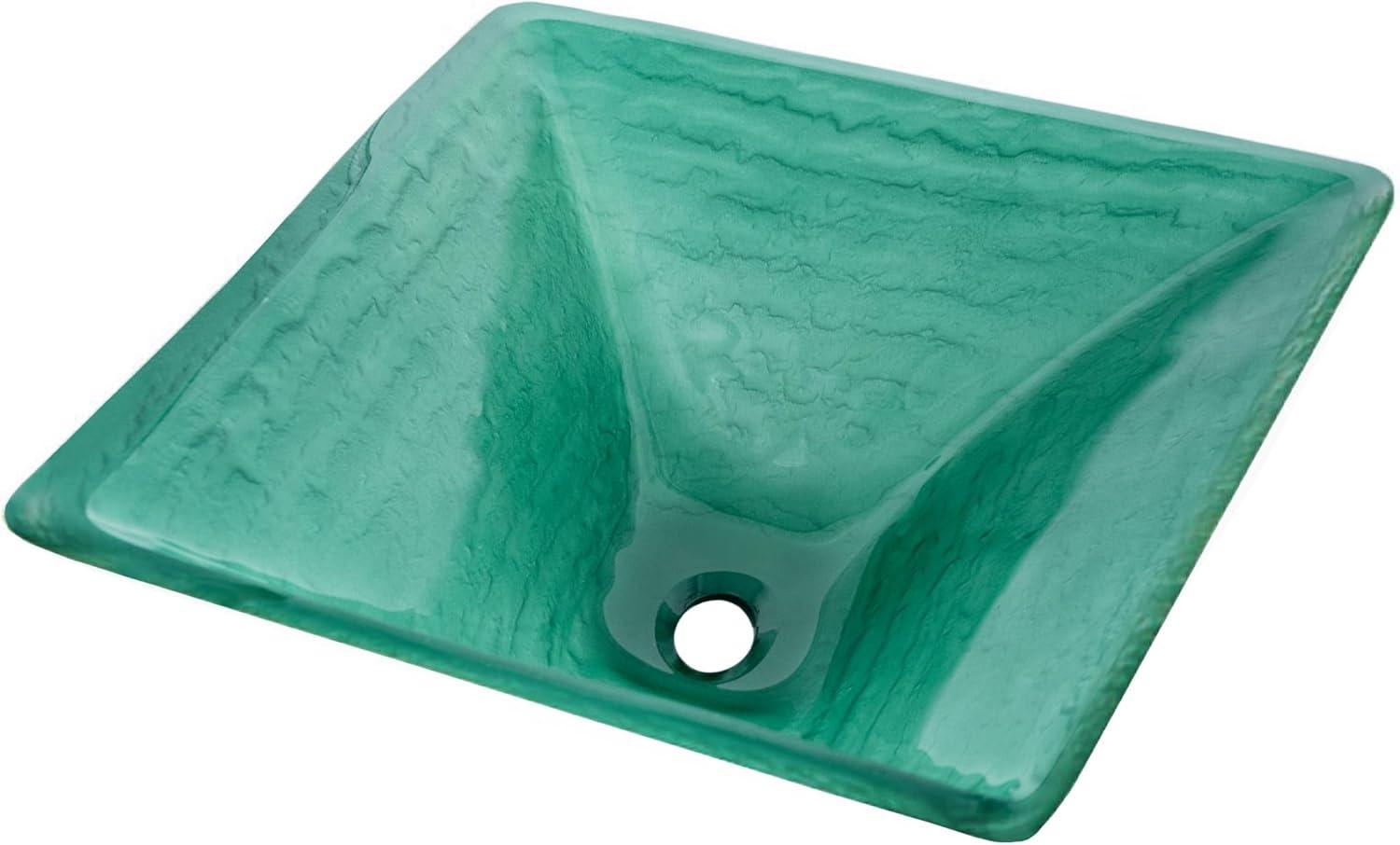 Green Lacquered Glass Square Above-Counter Bathroom Sink