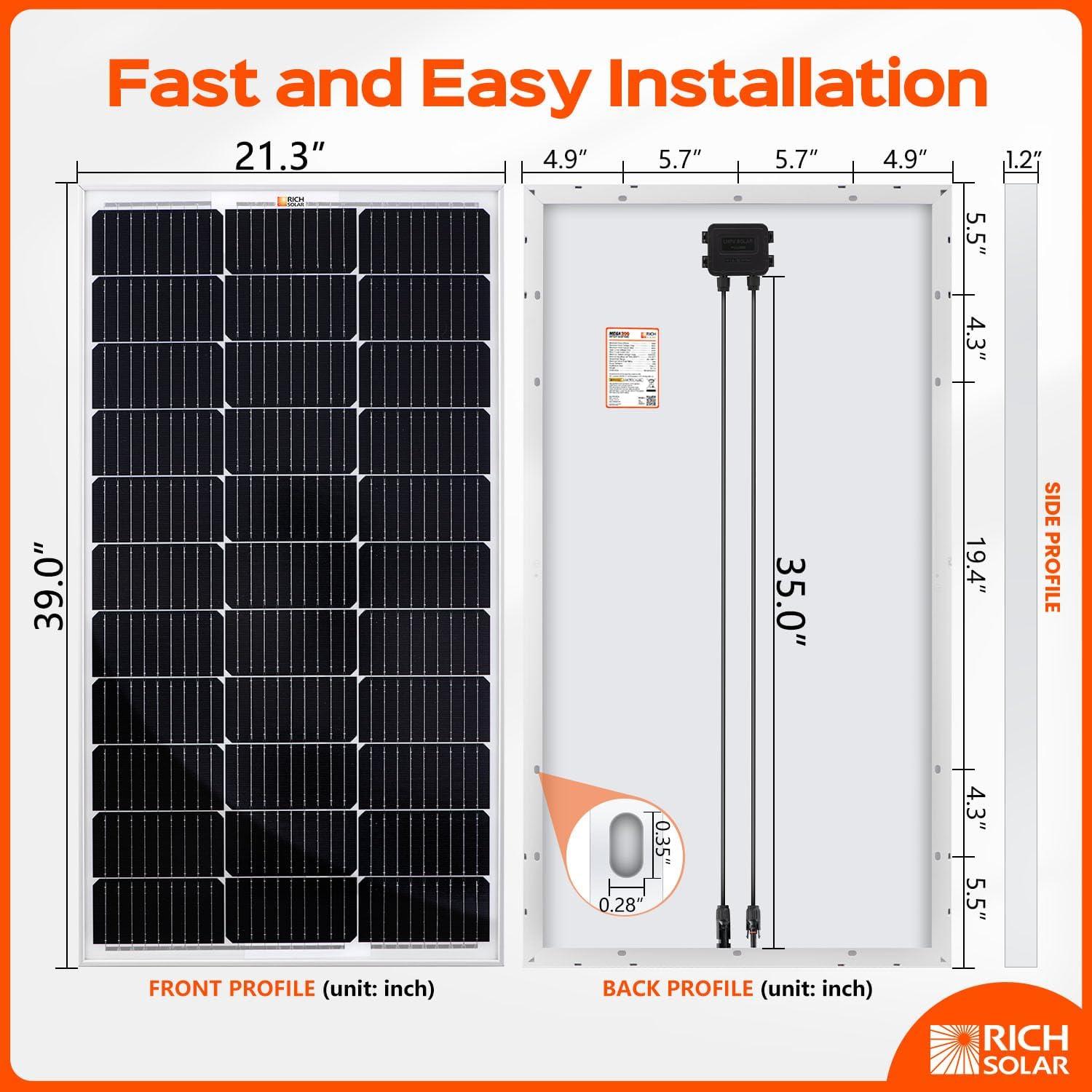 RICH SOLAR 250 Watt 12 Volt 16BB Cell Monocrystalline Solar Panel High Efficiency Solar Module for RV Trailer Camper Marine Off Grid