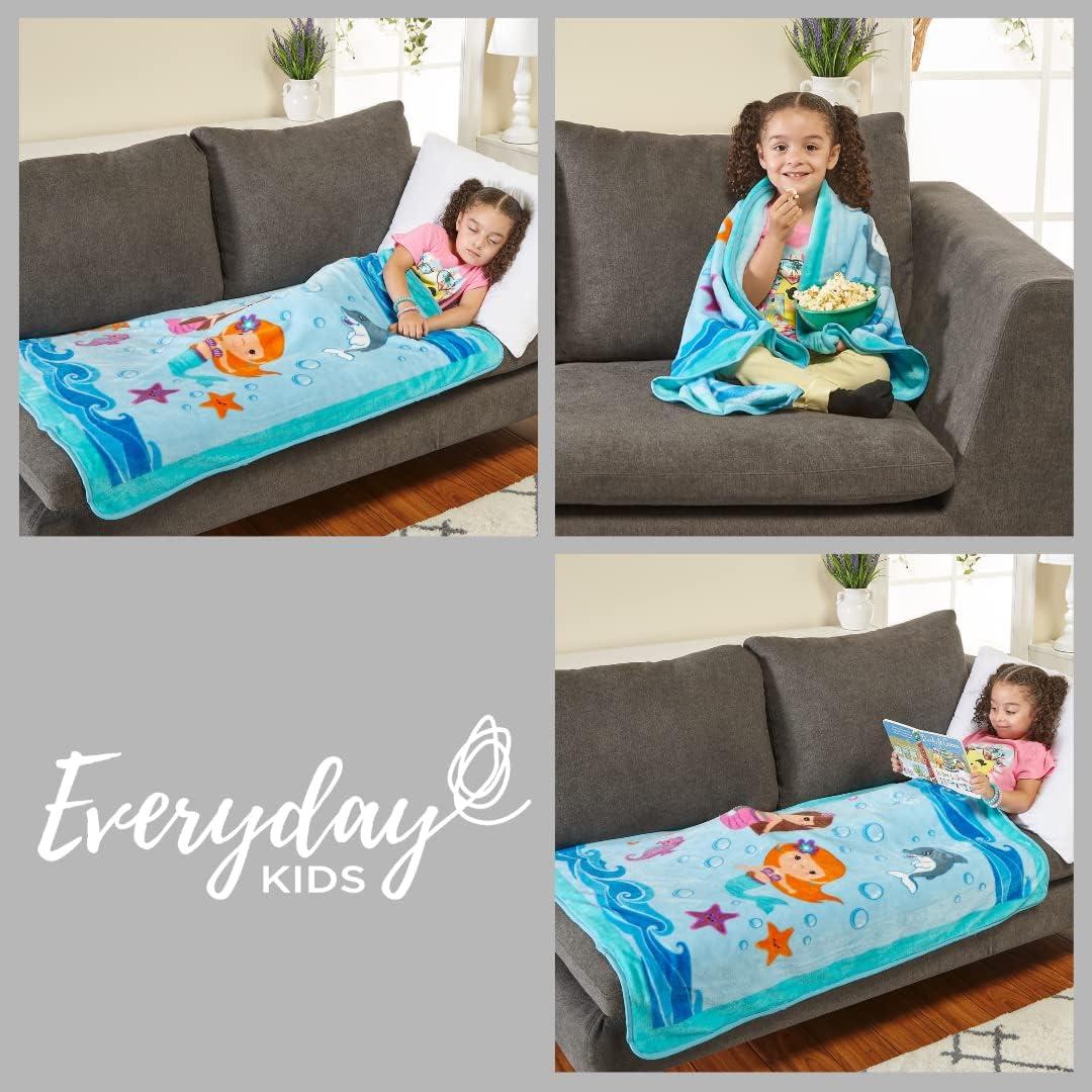 Everyday Kids Toddler Throw Blanket - 30" by 40" - Mermaids Undersea Adventure - Super Soft, Plush, Warm and Comfortable