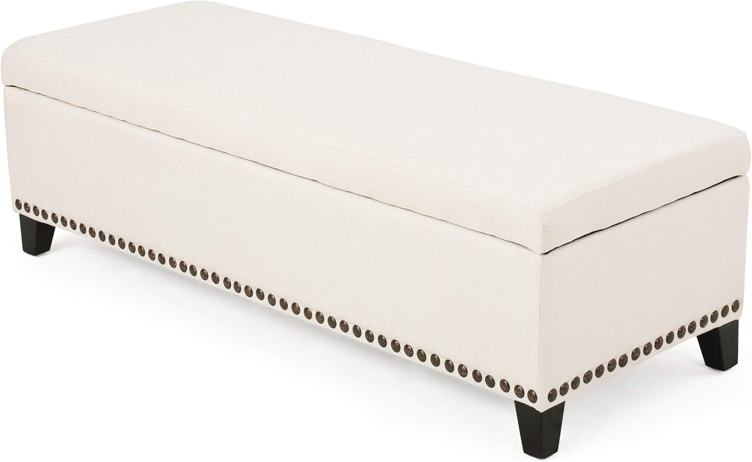 Isra Storage Ottoman - Beige - Christopher Knight Home: Studded, Upholstered, No Assembly Required