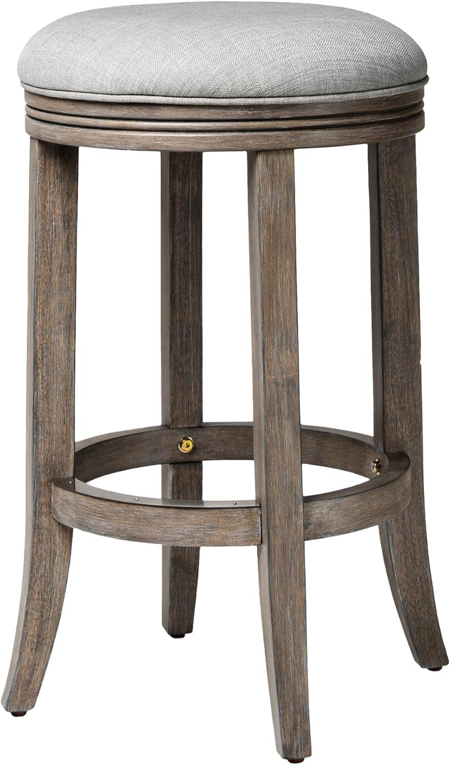 Maven Lane Eva Counter Stool in Reclaimed Oak Finish with Ash Grey Fabric Upholstery