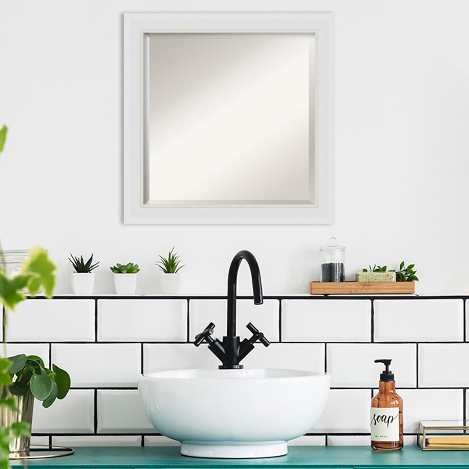 24" x 24" Flair Framed Bathroom Vanity Wall Mirror Soft White - Amanti Art: Satin Finish, Square Shape, No Assembly