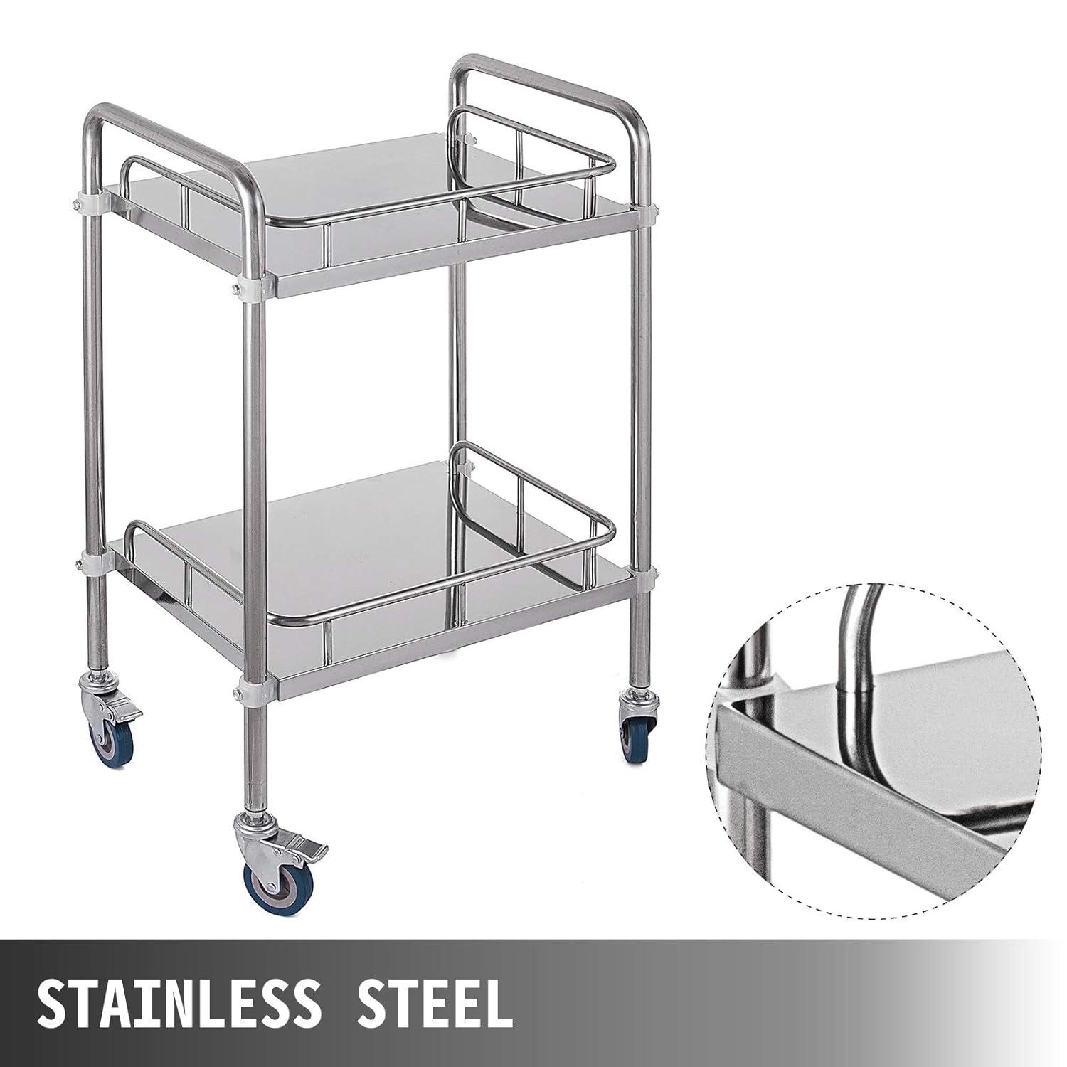 VEVOR Lab Rolling Cart, 2-Shelf Stainless Steel Rolling Cart, Lab Serving Cart with Swivel Casters, Dental Utility Cart for Clinic, Lab, Hospital, Salon, 15.16"x21.57"x34.06"