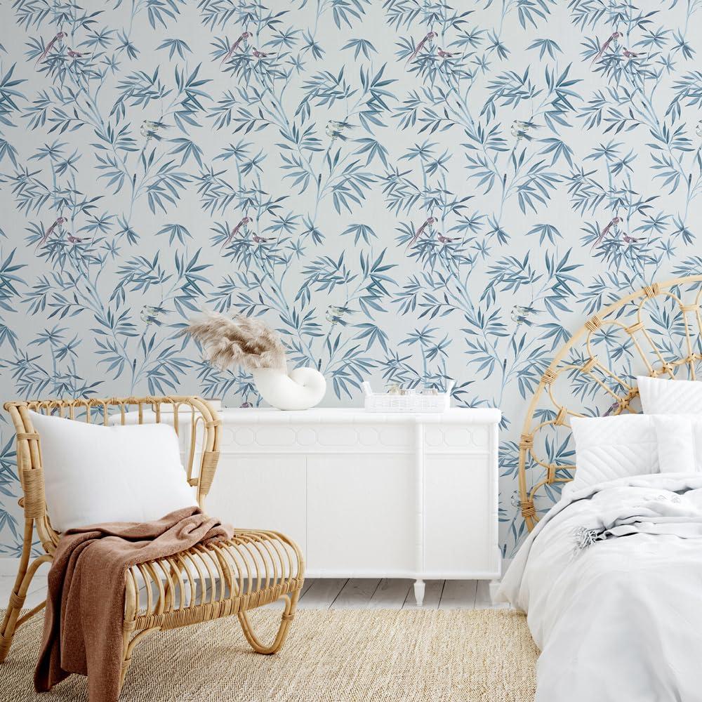 Tempaper & Co. Bamboo Chinoiserie Removable Peel and Stick Wallpaper, Nightfall, 28 sq ft: Vinyl, Self-Adhesive, Botanical Leaf Pattern