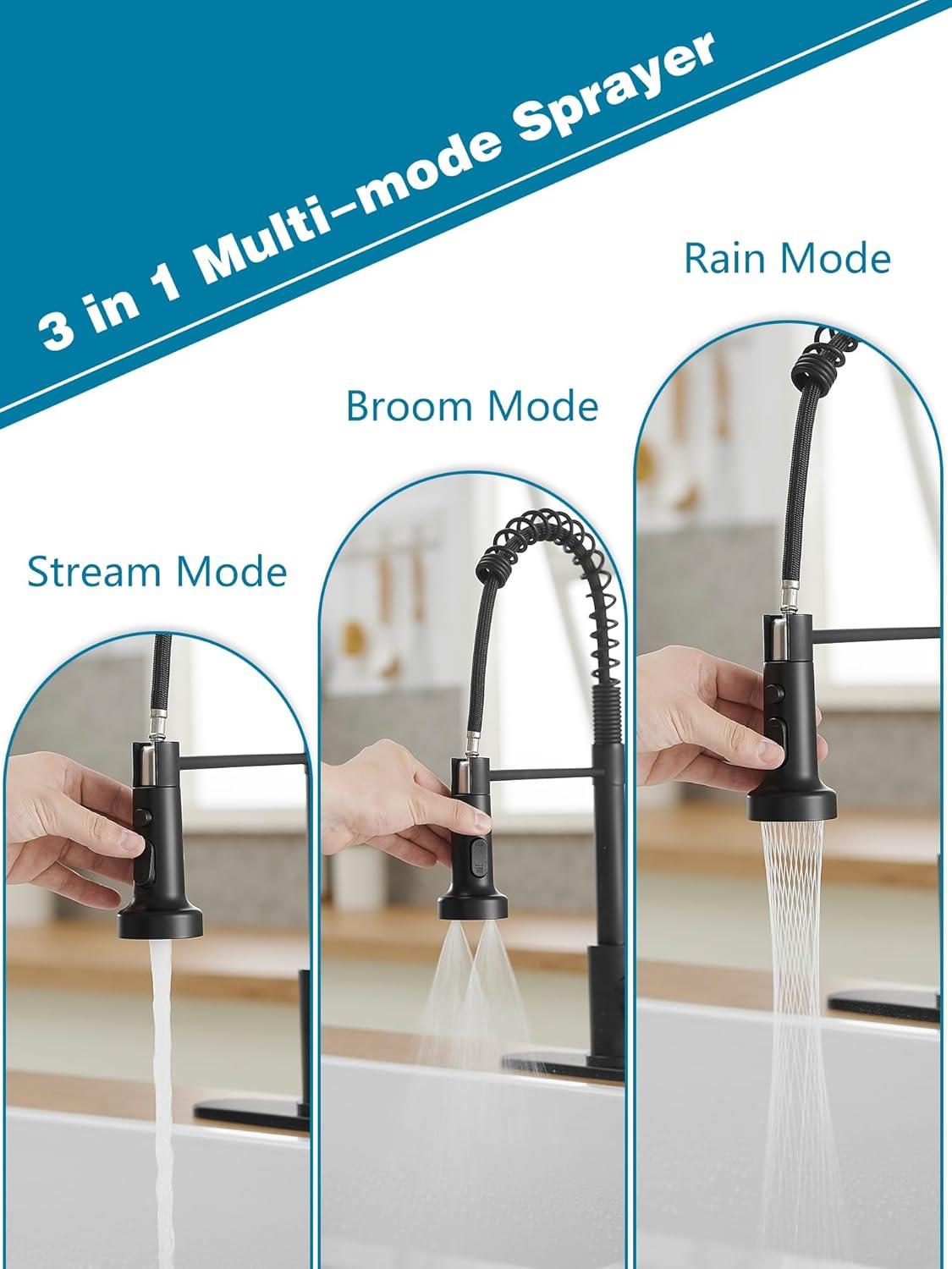 Matte Black Pull-Down Kitchen Faucet with 3-Mode Spray