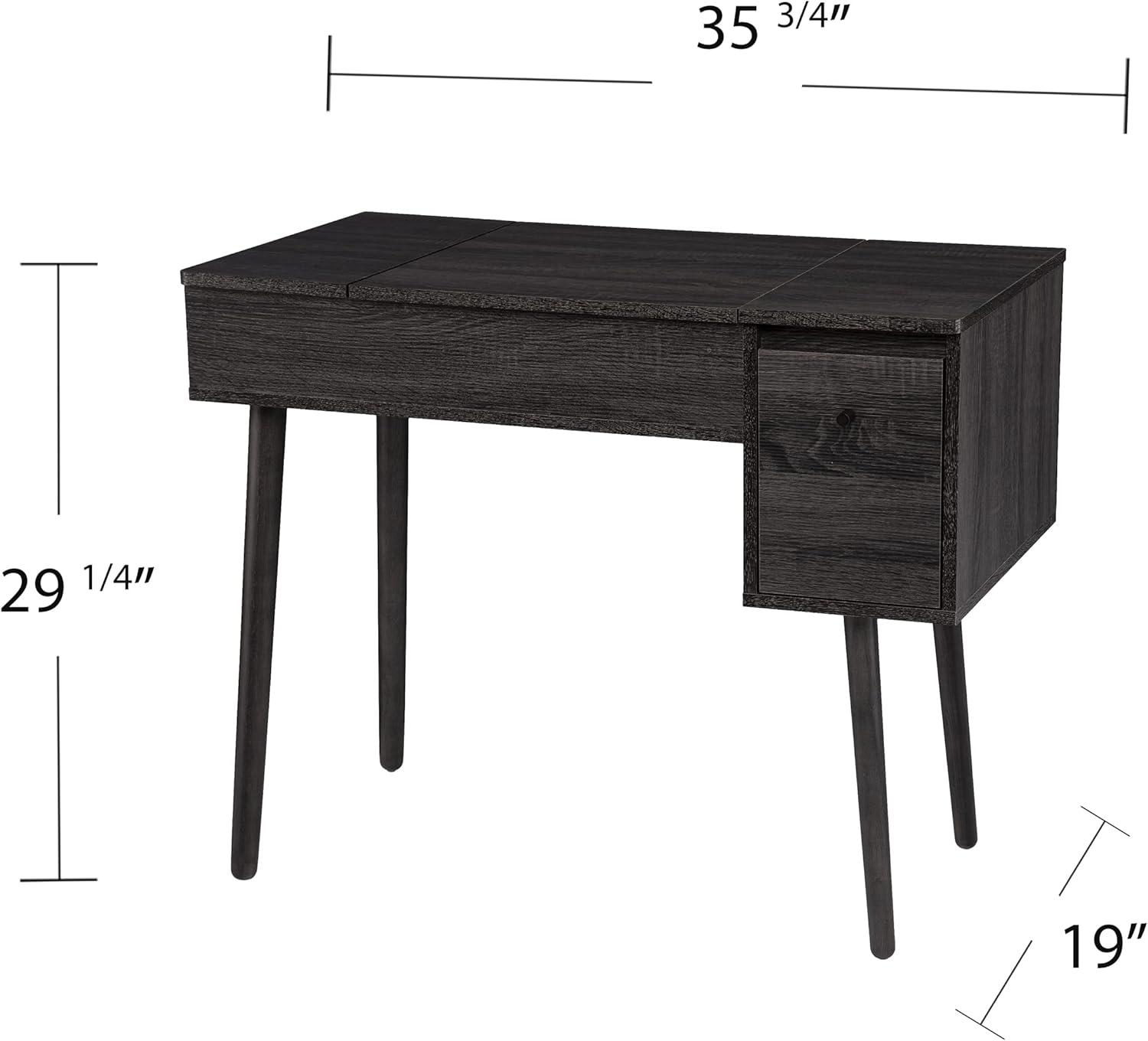 Harzen Storage Vanity with Mirror Black - Holly & Martin: Hidden Compartment, Telescoping Legs