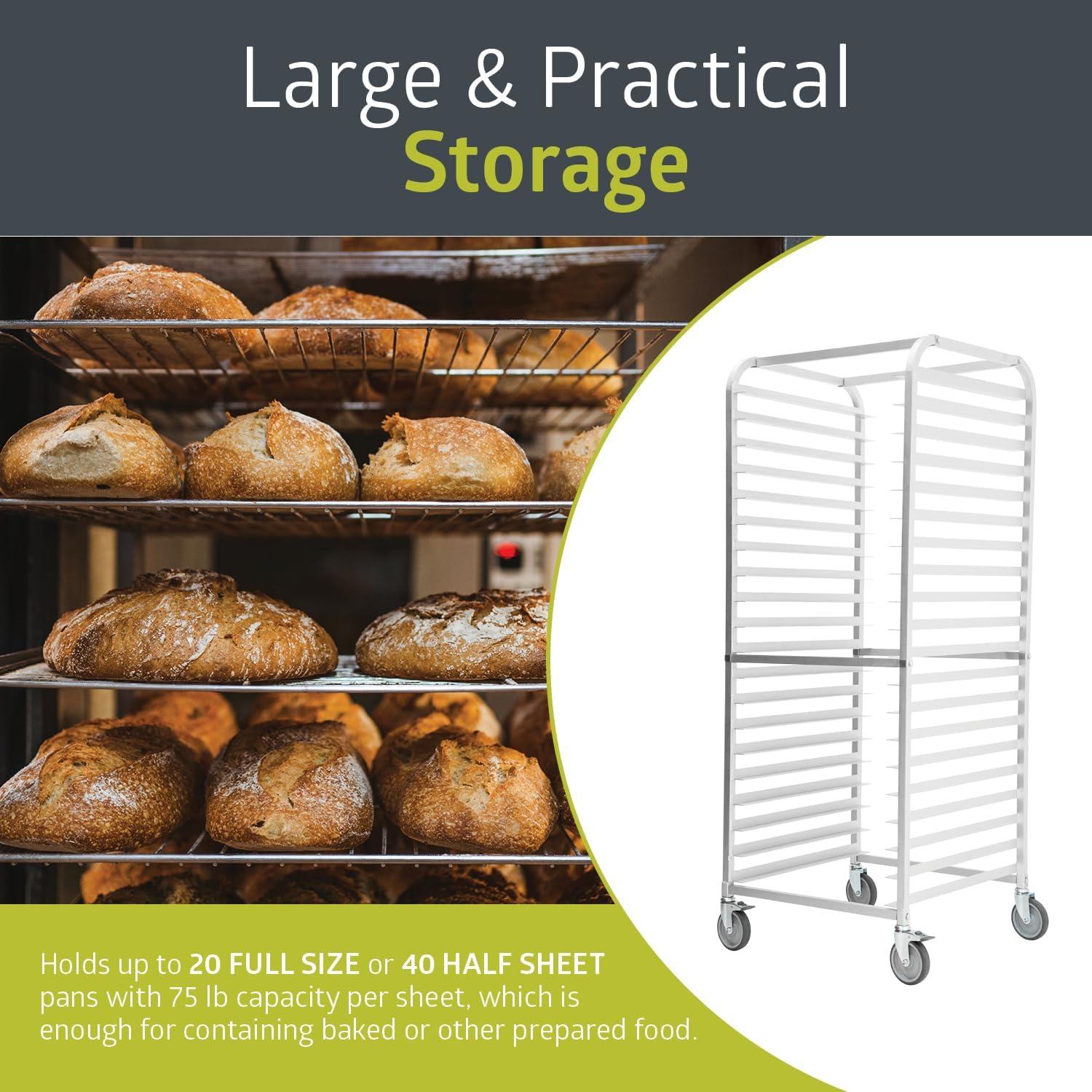 20-Tier Stainless Steel and Aluminum Bun Pan Rack with Swivel Casters