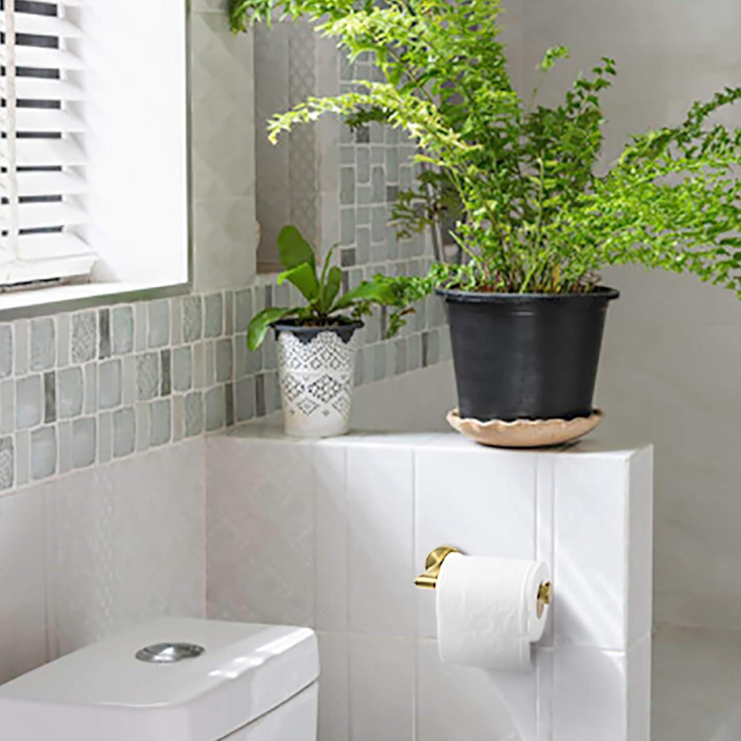 HITSLAM Toilet Paper Holder Wall Mount,Brushed Gold Toilet Paper Roll Holder for Bathroom