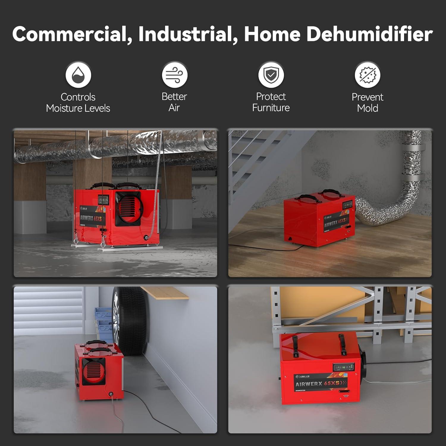 BaseAire Red 120 Pints Commercial Dehumidifier with Pump