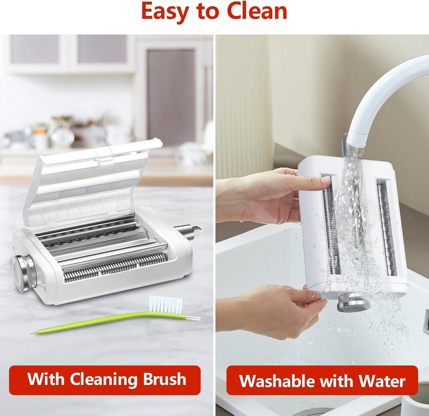 Pasta Maker Attachment for Kitchenaid/Cuisinart Stand Mixers, 3 in 1 Noodle Maker Pasta Roller Fettuccine Spaghetti Cutter and Cleaning Brush, Kitchen aid Accessories- Pasta Roller and Cutter Set C35