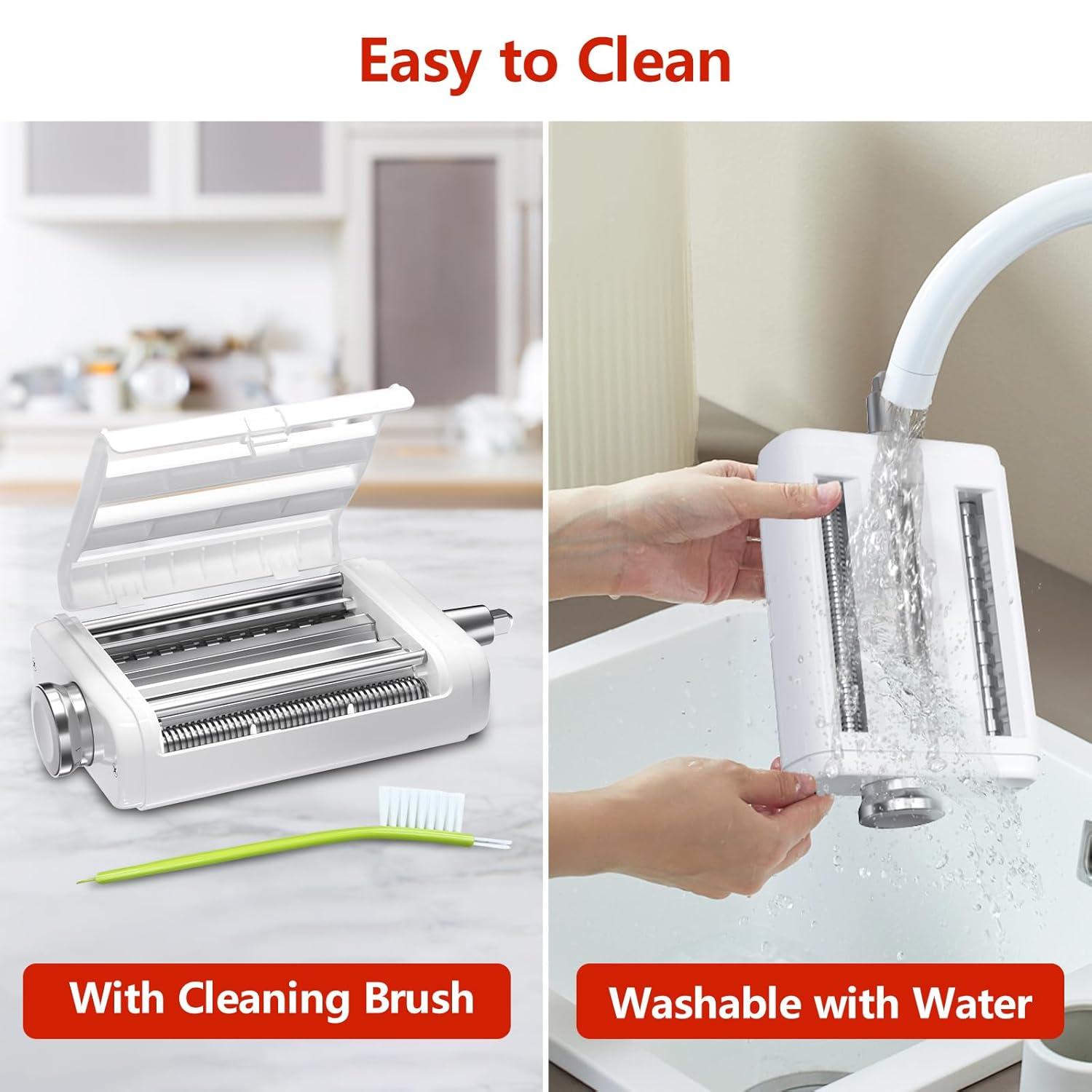 Pasta Maker Attachment for Kitchenaid/Cuisinart Stand Mixers, 3 in 1 Noodle Maker Pasta Roller Fettuccine Spaghetti Cutter and Cleaning Brush, Kitchen aid Accessories- Pasta Roller and Cutter Set C35