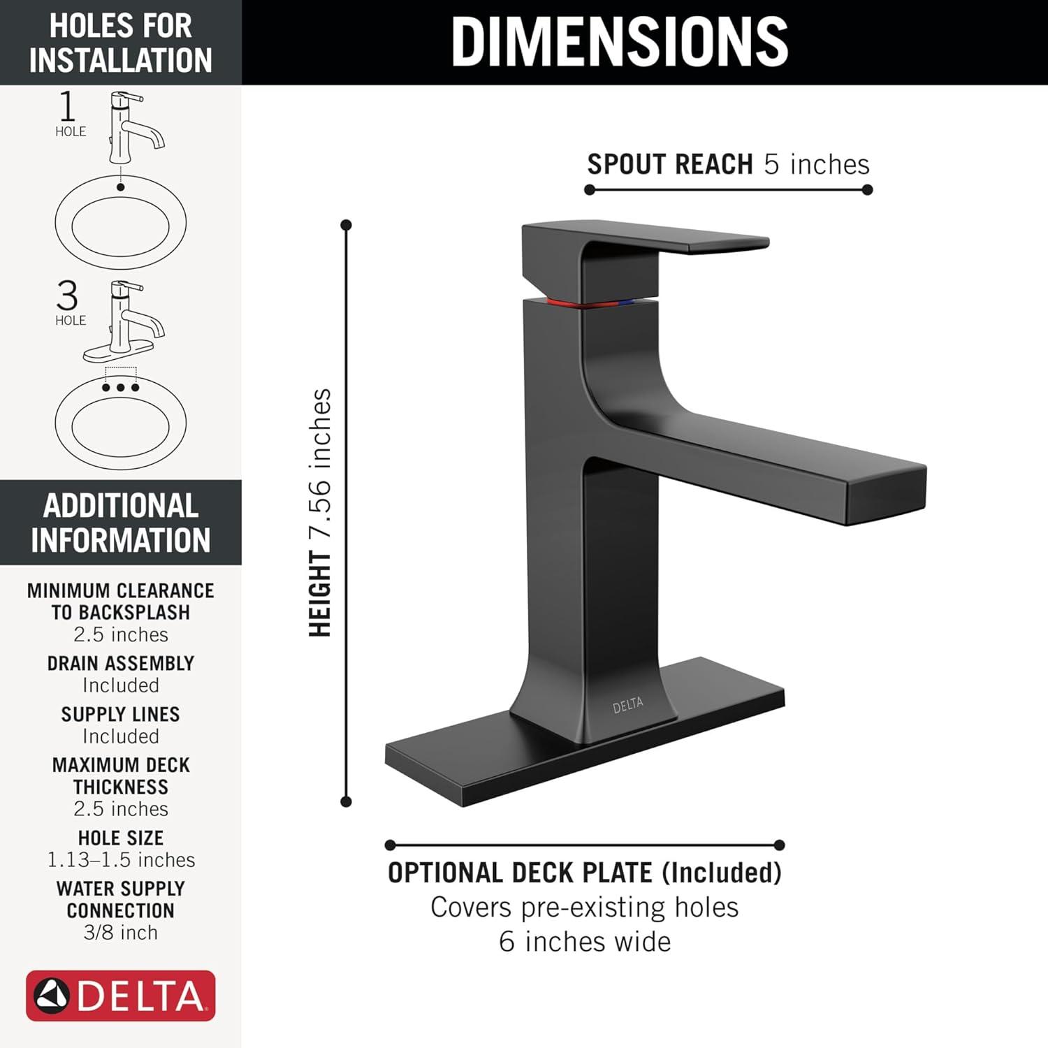 Matte Black Modern Single Handle Bathroom Faucet