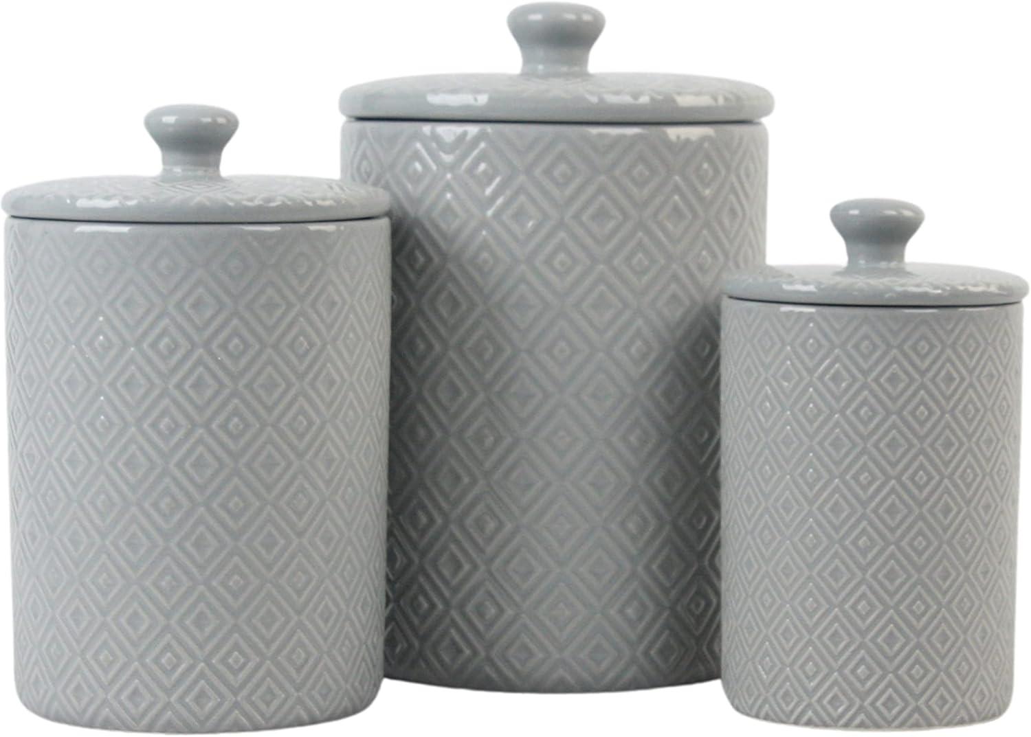 Diamond Gray Ceramic 3-Piece Kitchen Canister Set