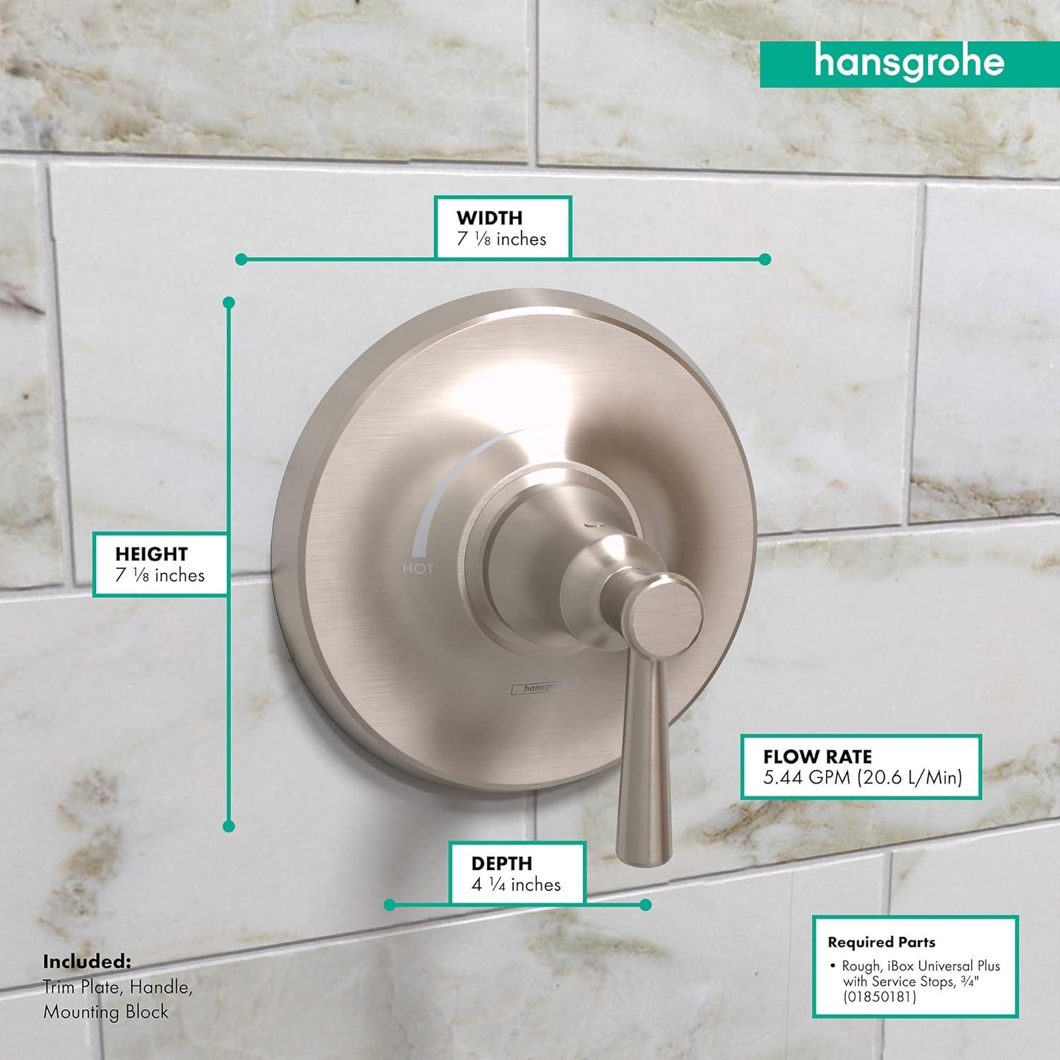 Hansgrohe Joleena Transitional 1-Handle 7-Inch Wide Pressure/ Shower Balance Valve Trim Only In Chrome, 04779000