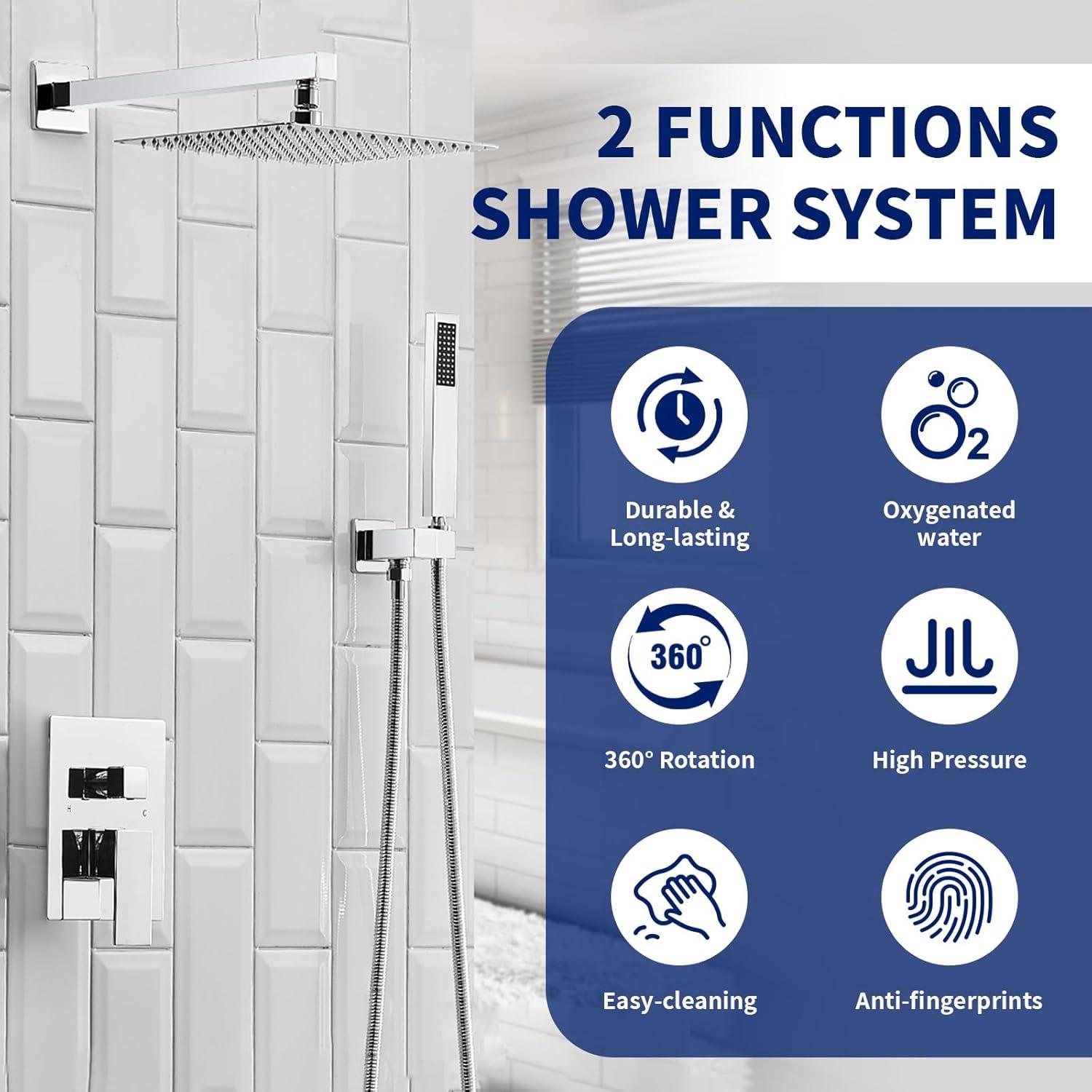 10-Inch Polished Chrome Square Rain Shower System with Handheld