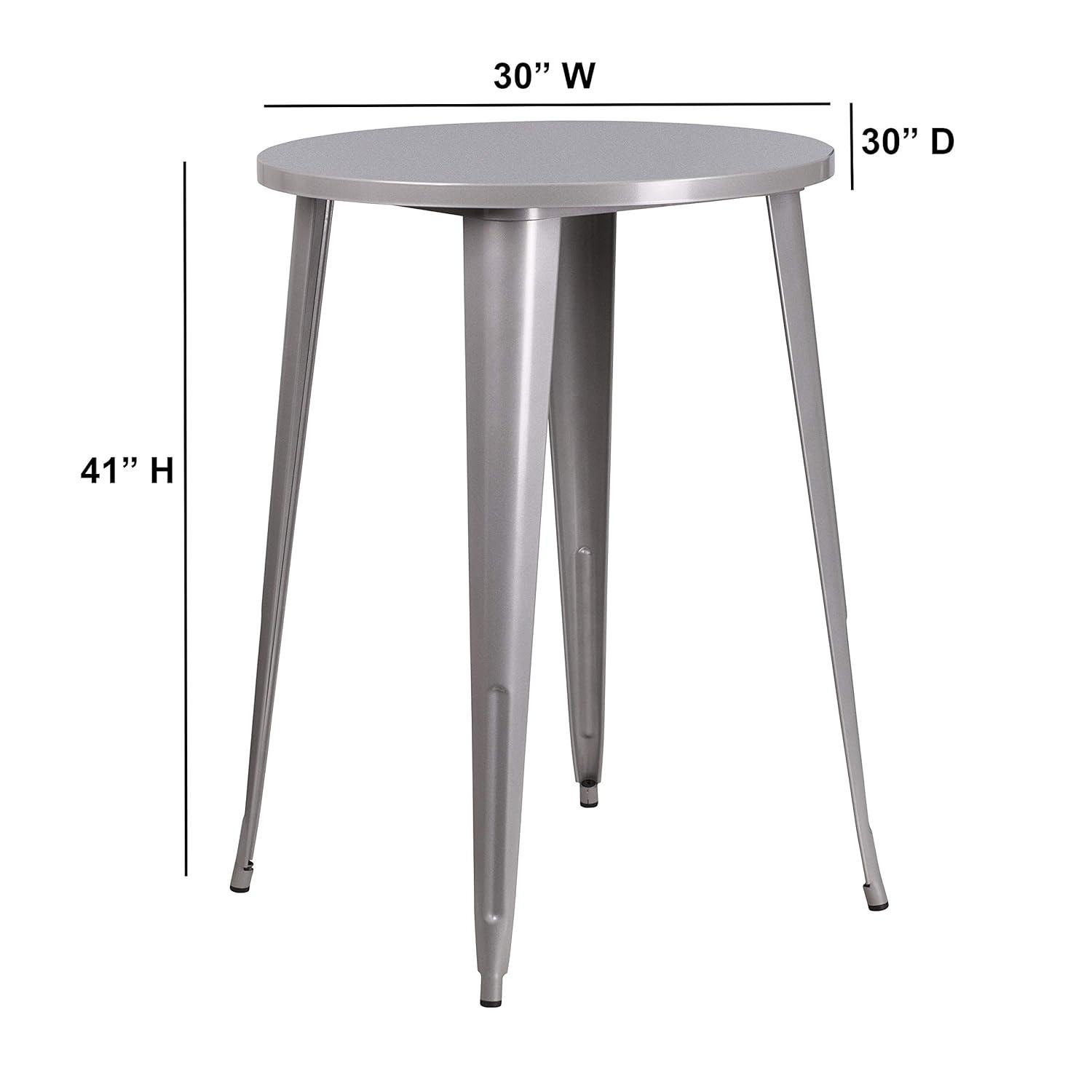 Flash Furniture Commercial Grade 30" Round Silver Metal Indoor-Outdoor Bar Height Table