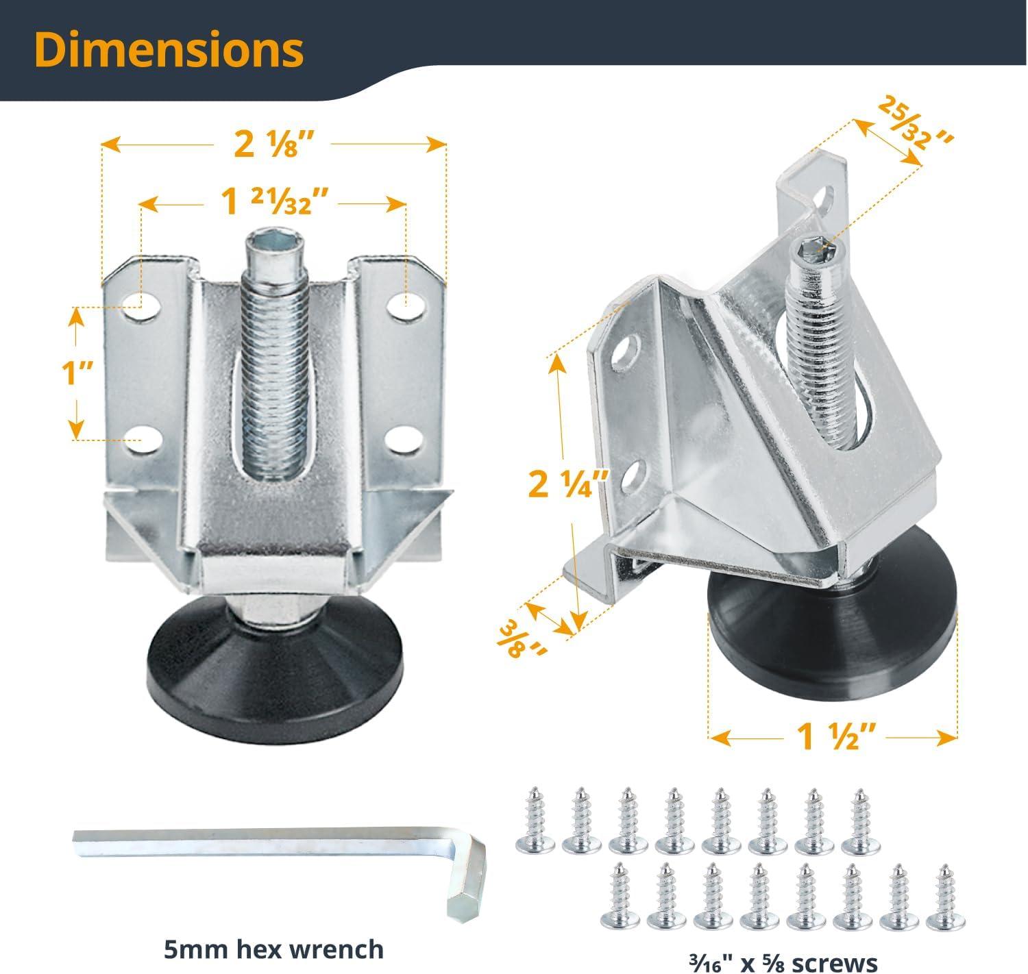 POWERTEC Leveling Feet 4PK, Heavy Duty Adjustable Furniture Leg Levelers with Non-Marring Pads, Screws and Lock Nuts for Work Bench/Cabinets/Tables/Shelves (71136)