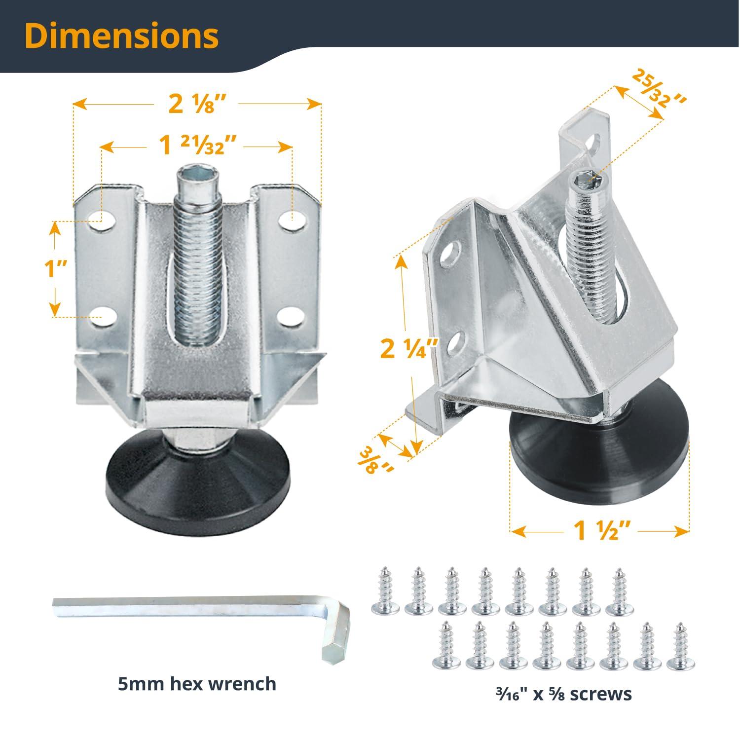 POWERTEC Leveling Feet 4PK, Heavy Duty Adjustable Furniture Leg Levelers with Non-Marring Pads, Screws and Lock Nuts for Work Bench/Cabinets/Tables/Shelves (71136)