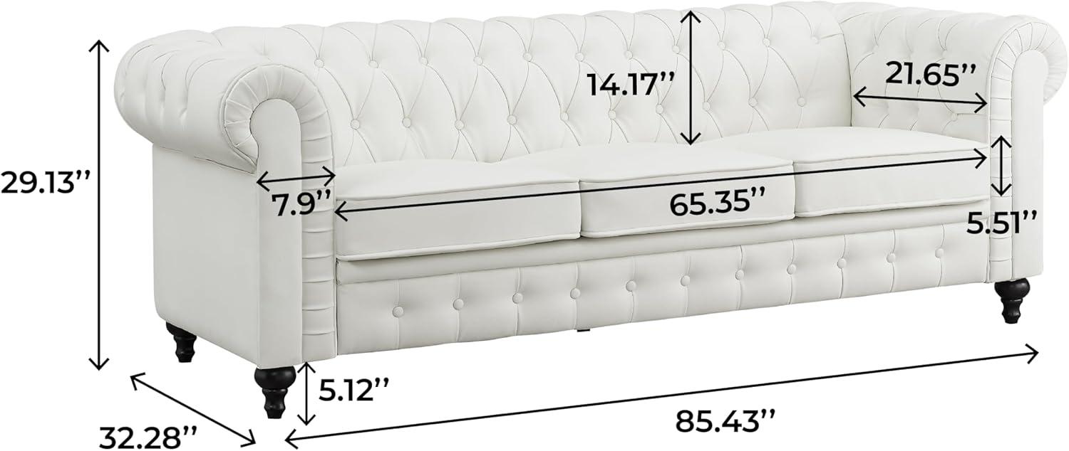 Emery Chesterfield Sofa, Luxurious Comfort for Cozy Living Rooms, Mid-Century Modern couch, Elegance & Serenity, 3-Seater Sofa White,PU