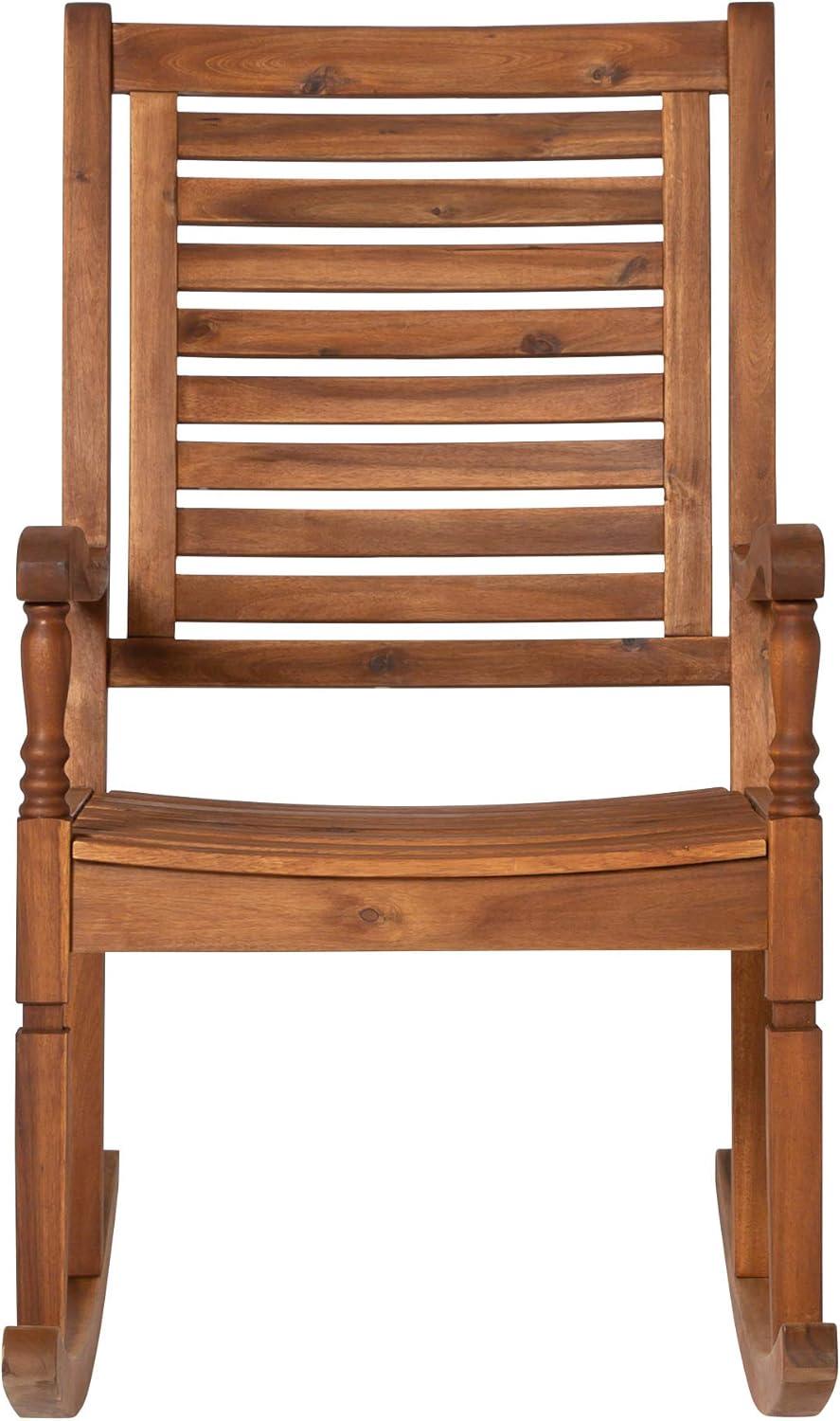 Walker Edison Solid Wood Outdoor Patio Rocking Chair, Brown