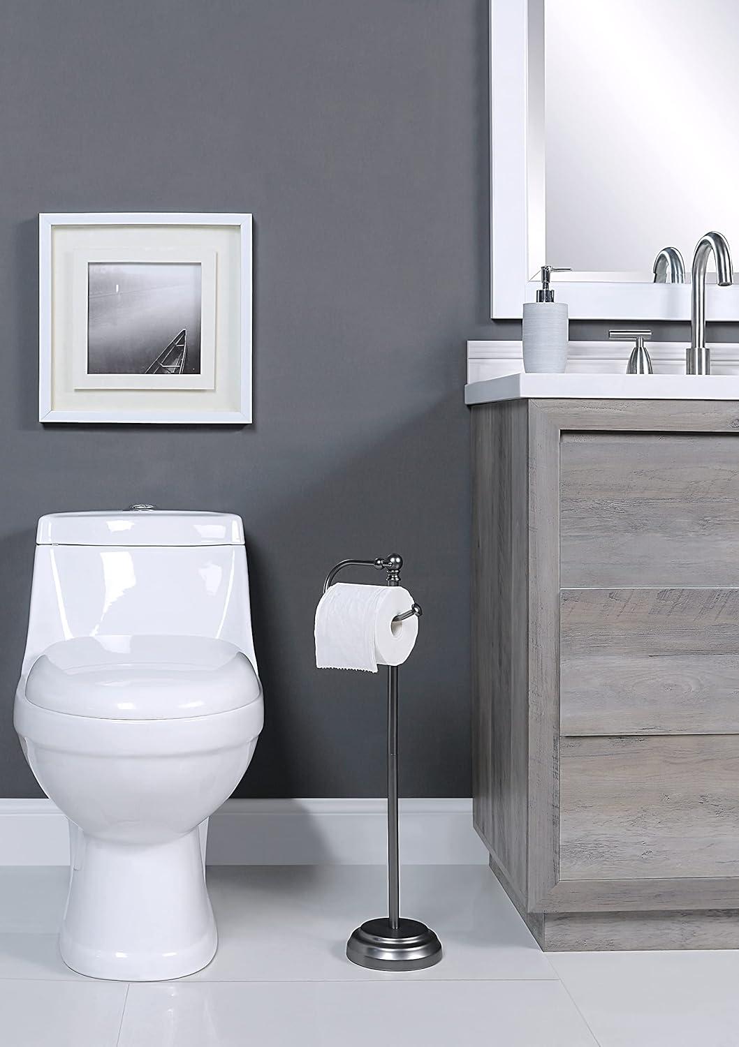 SunnyPoint Bathroom Free Standing Toilet Paper Roll Holder Stand WF-HLS-KD-02BN