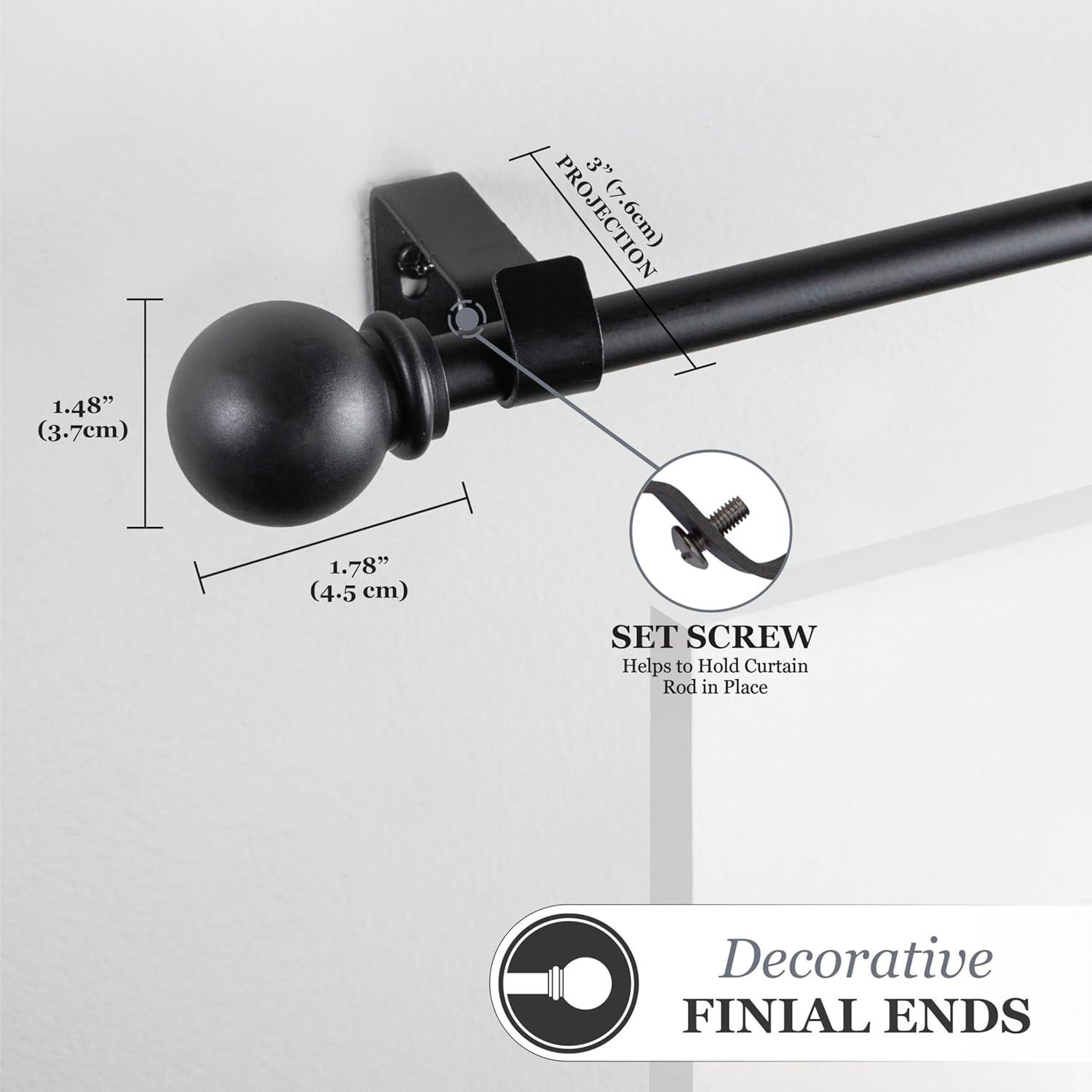 Kenney Chelsea 5/8" Matte Black Single Curtain Rod, 28-48", Black