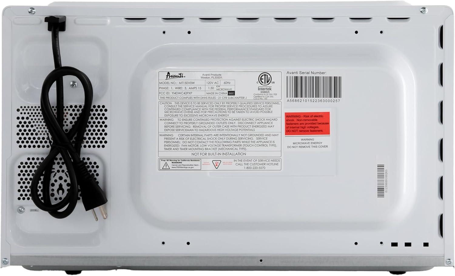 Avanti 1.5 cu. ft. Microwave Oven, 1,000 W, White