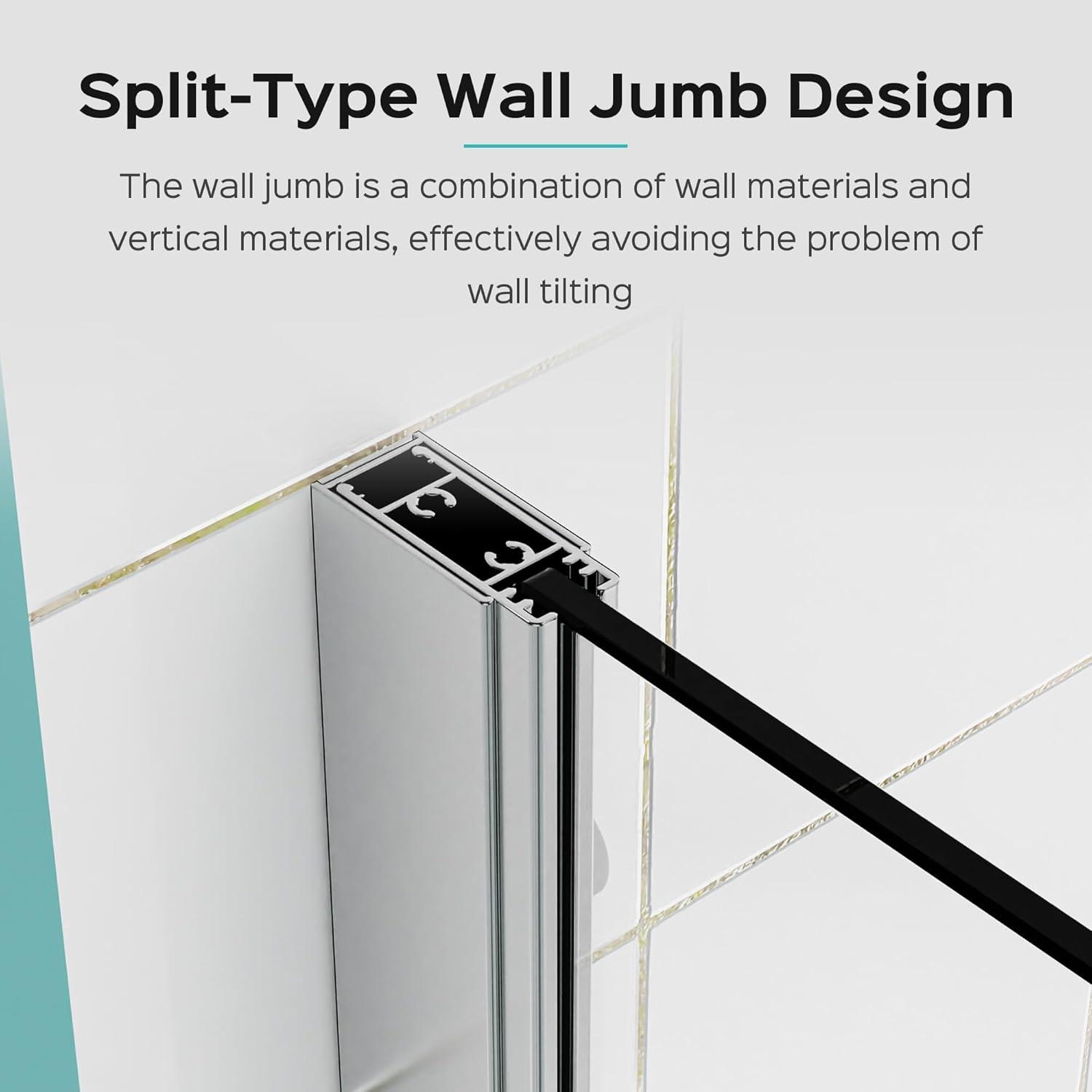 43"W x 58"H Frameless Folding Pivot Bathtub Door with 6mm Thick Clear Tempered Glass Door